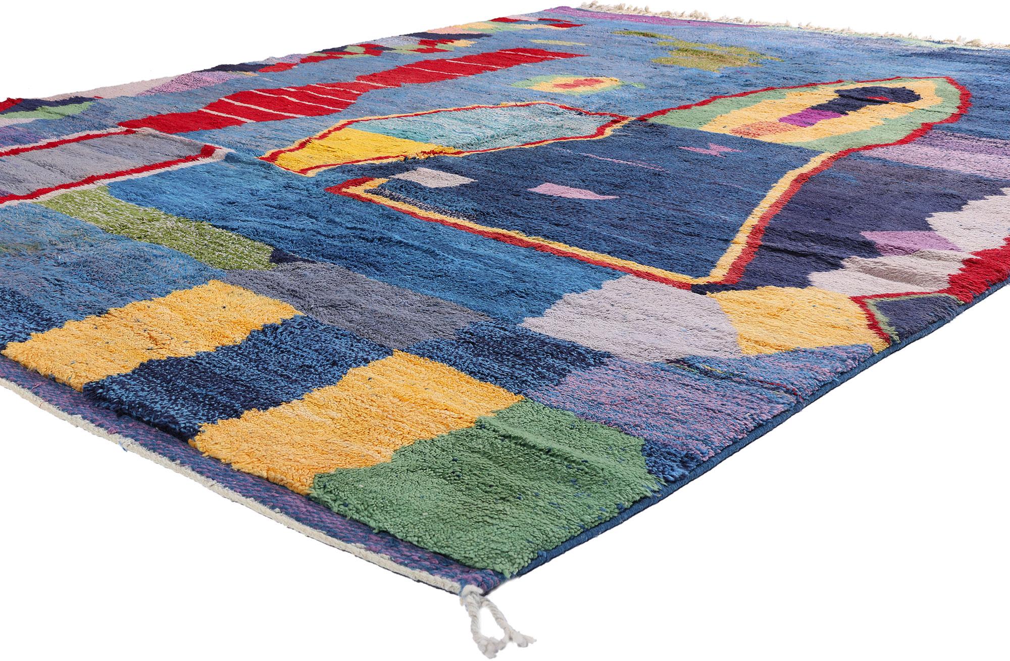 21105 Rare Modern Abstract Beni Mrirt Abstract Moroccan Rug, 10'01 x 12'02. A radiant symphony of spirit and spontaneity, this hand-knotted wool modern abstract Beni Mrirt Moroccan rug offers an extraordinary experience at the intersection of