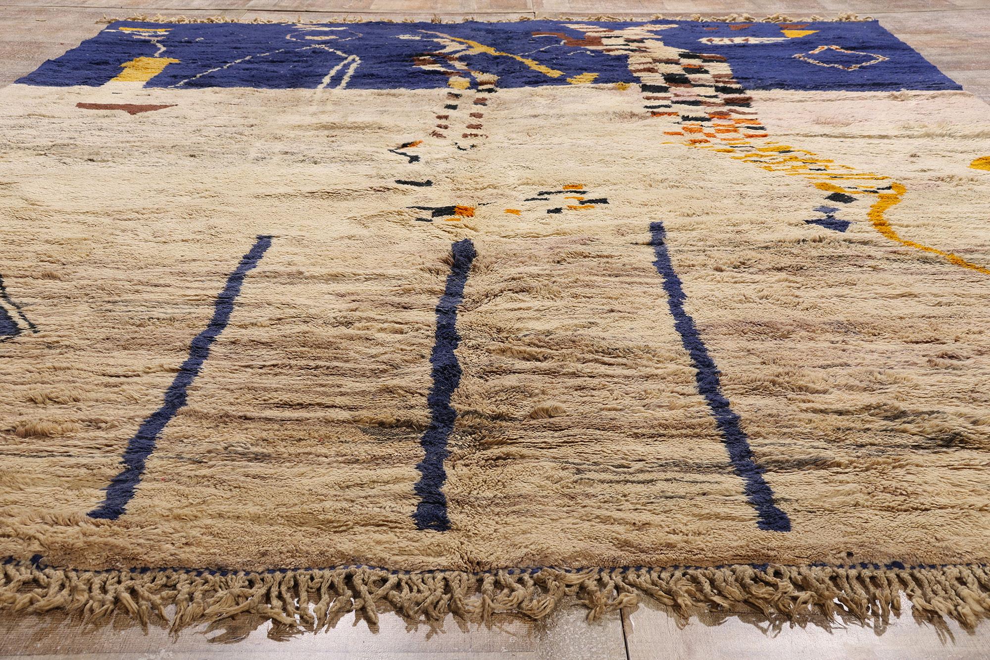 Wool New Modern Abstract Beni Mrirt Moroccan Rug with Expressionist Style For Sale