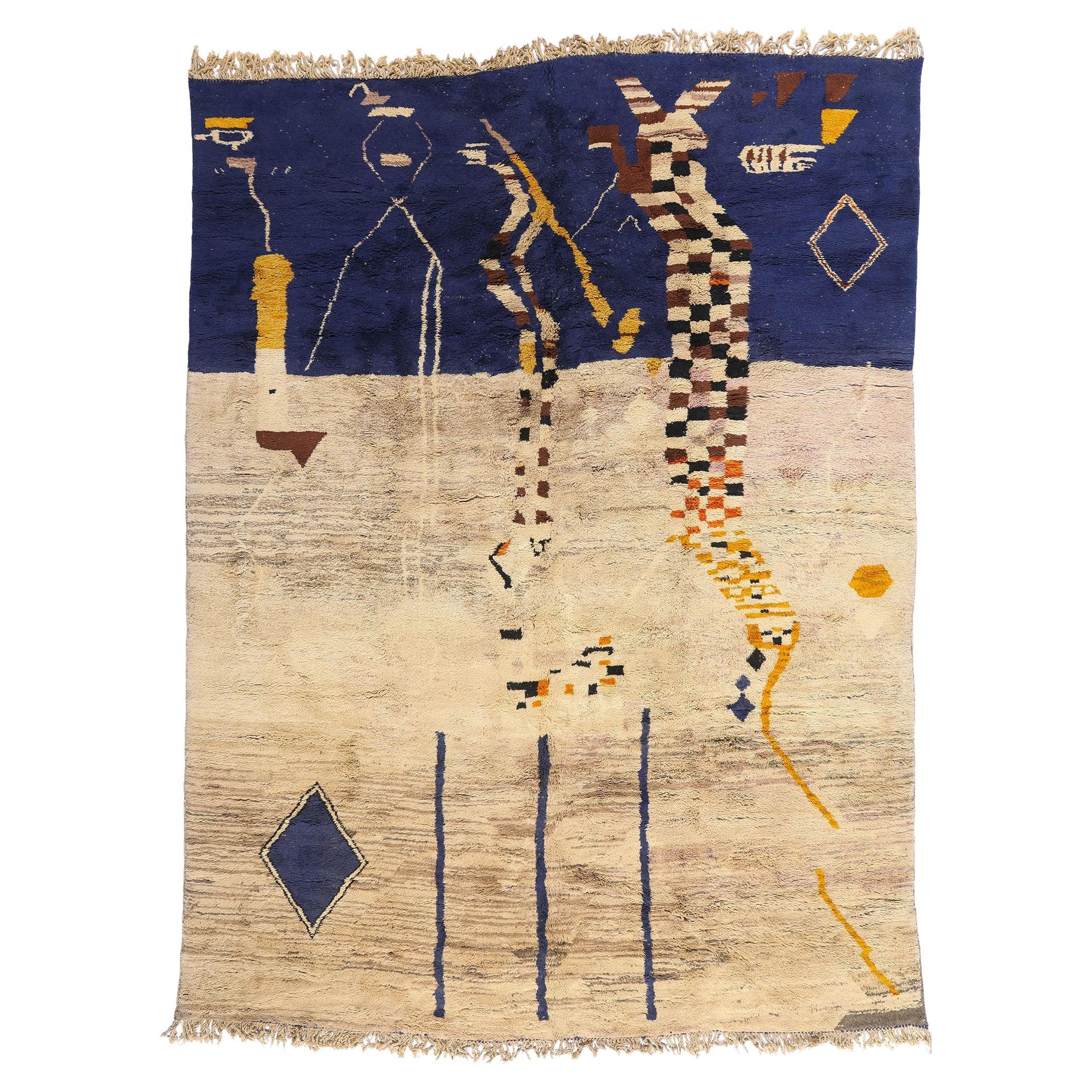 New Modern Abstract Beni Mrirt Moroccan Rug with Expressionist Style