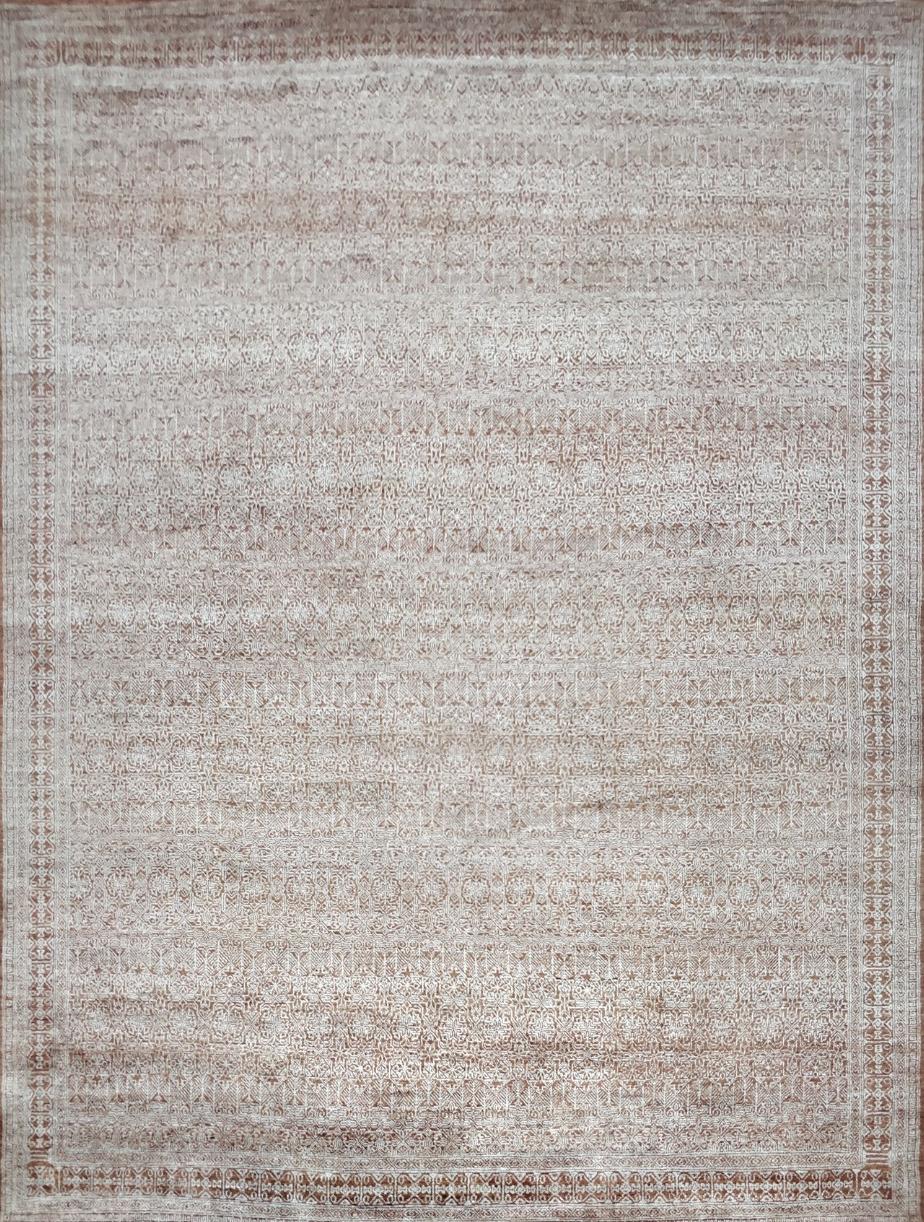 Indian New Modern Abstract Design Wool and Silk Rug For Sale