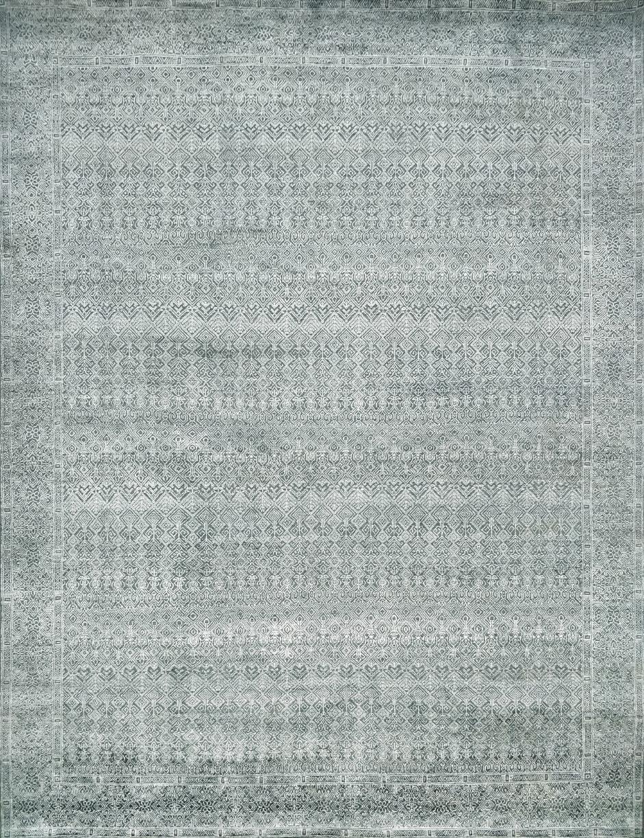 Hand-Knotted New Modern Abstract Design Wool and Silk Rug For Sale