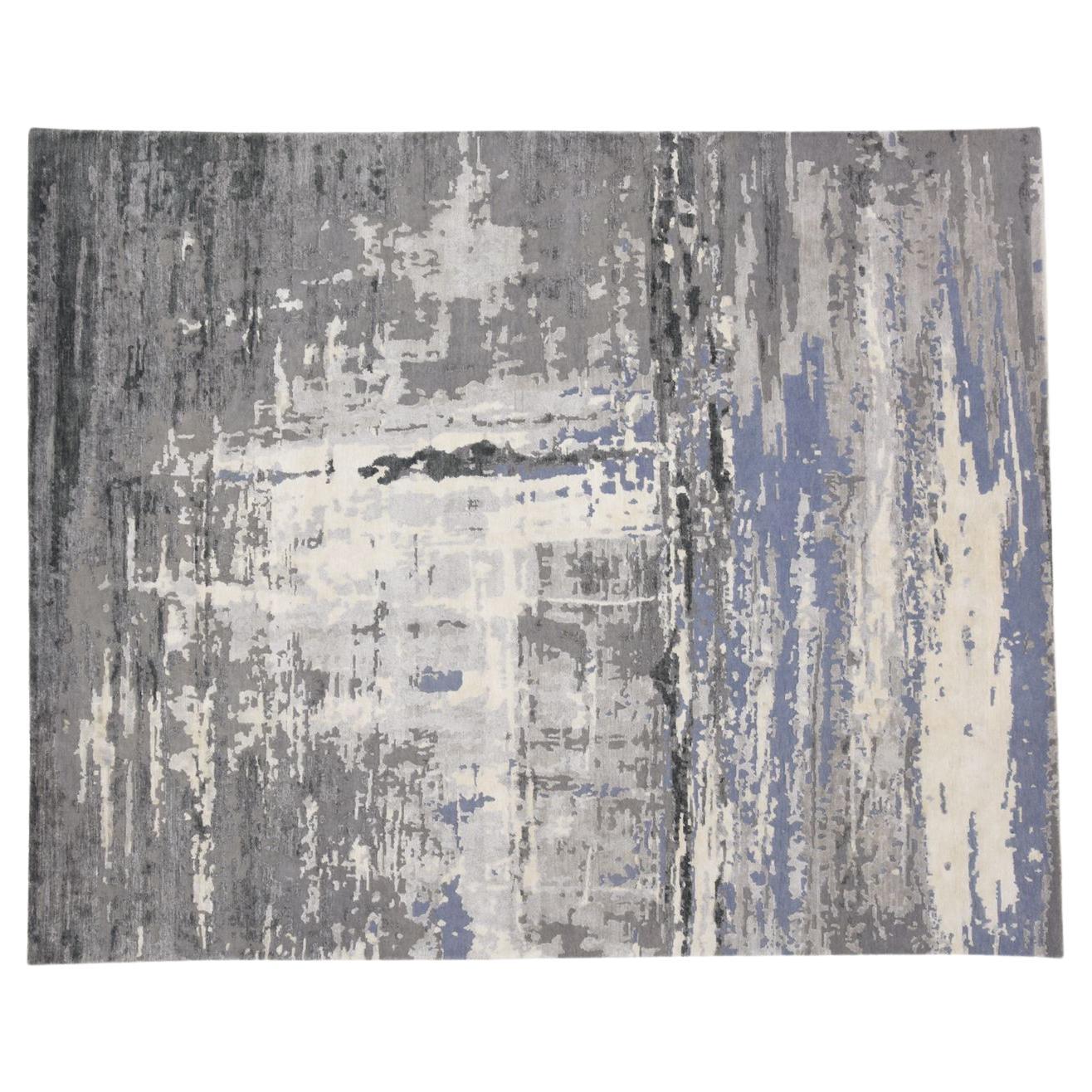 New Modern Abstract Design Wool and Silk Rug For Sale