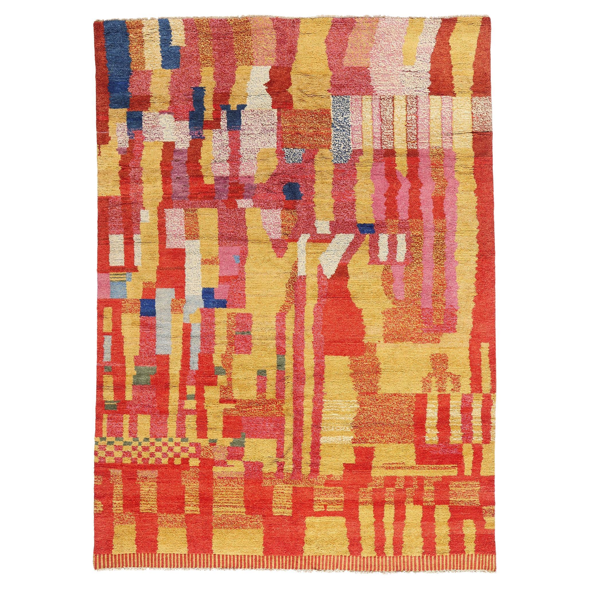 New Modern Abstract Moroccan Carpet with Expressionist Style