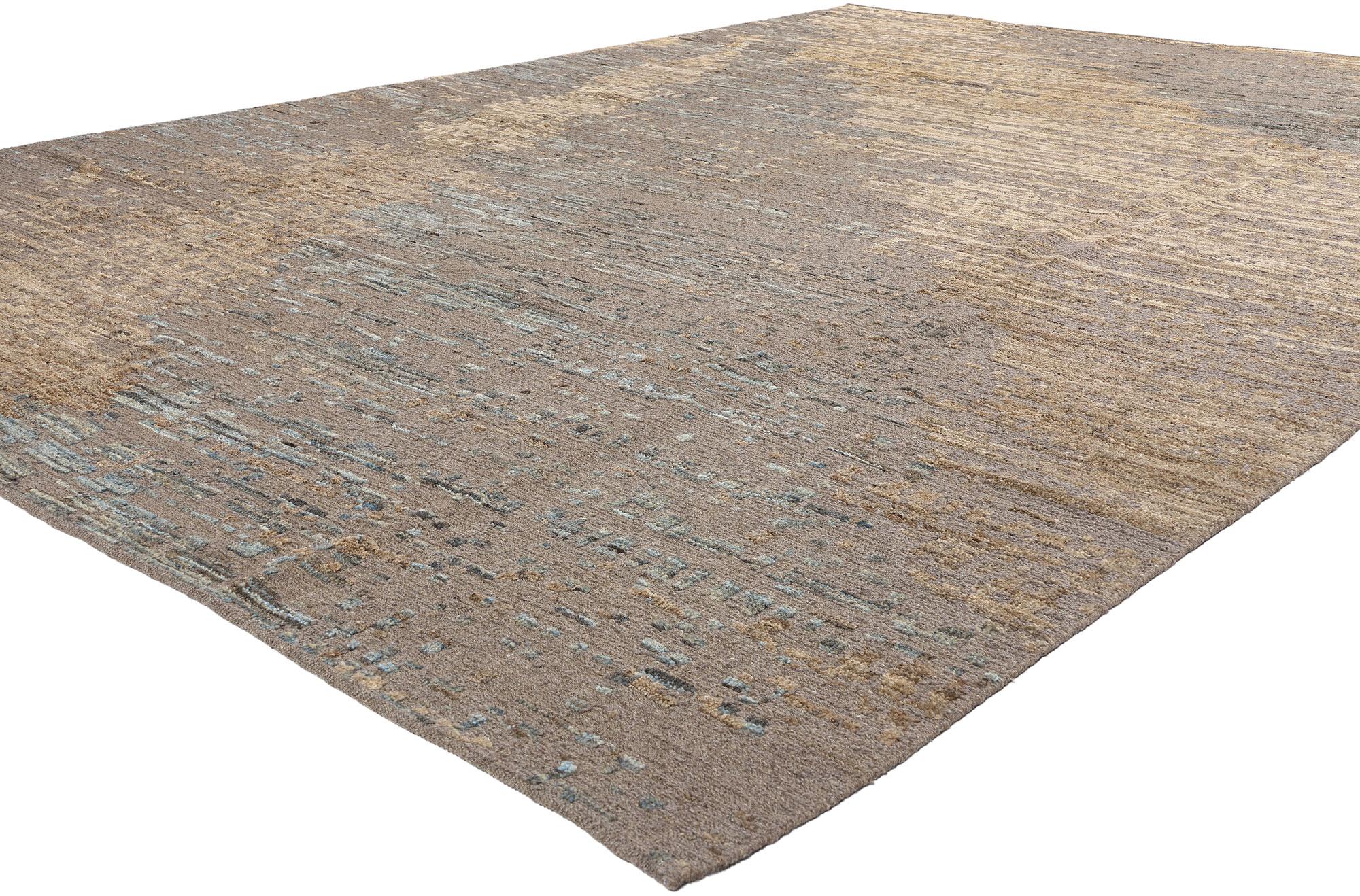 81158 New Modern Abstract Pakistani Soumak Rug, 10'00 x 13'10. This handwoven wool modern abstract Soumak rug from Pakistan exudes a serene elegance with its Biophilic Design, inspired by nature's organic forms and textures. The Soumak rug’s earthy