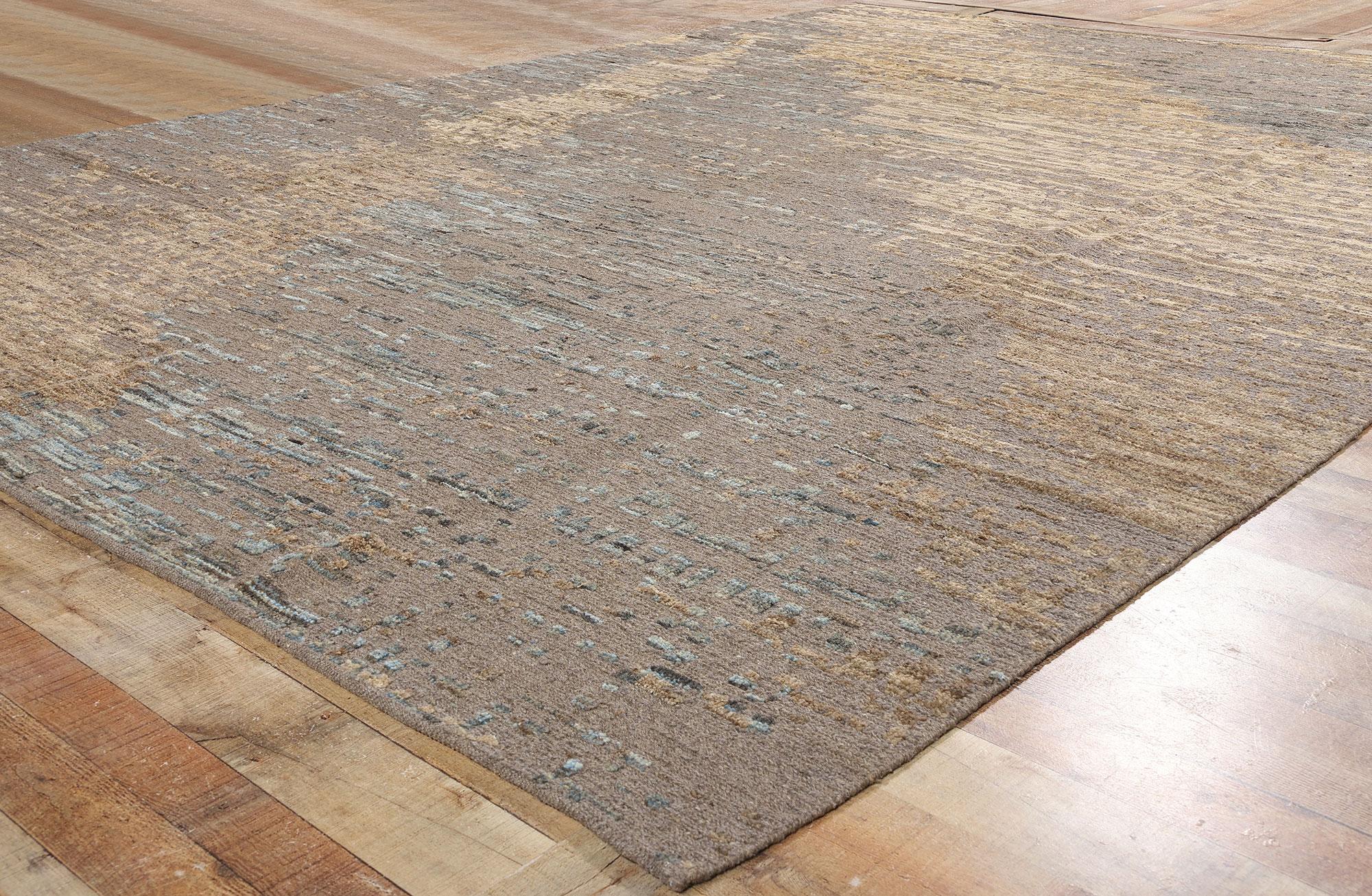 Indian New Modern Abstract Soumak Carpet, Earth-Tone Elegance Meets Biophilic Design For Sale