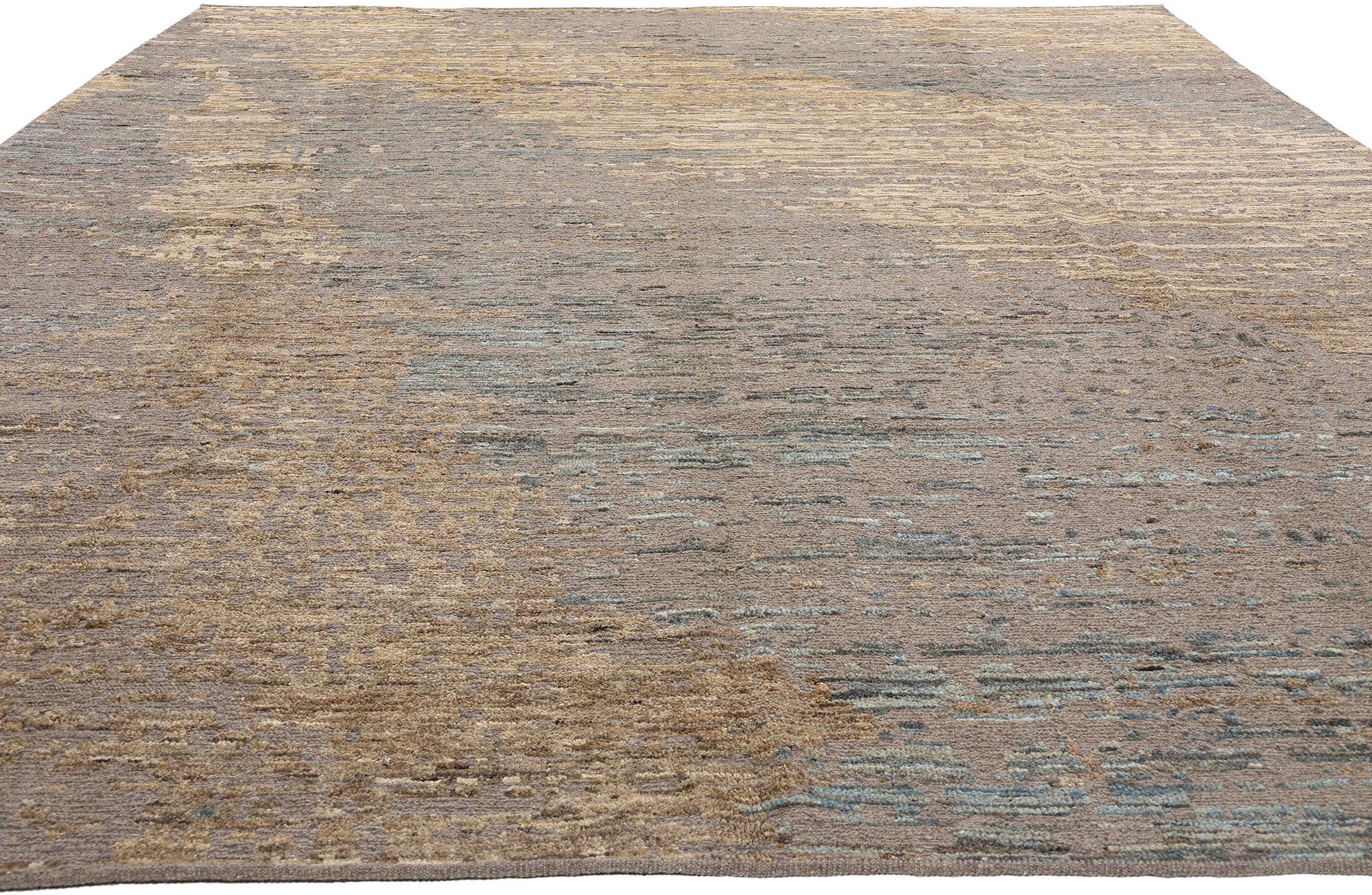 Hand-Knotted New Modern Abstract Soumak Carpet, Earth-Tone Elegance Meets Biophilic Design For Sale