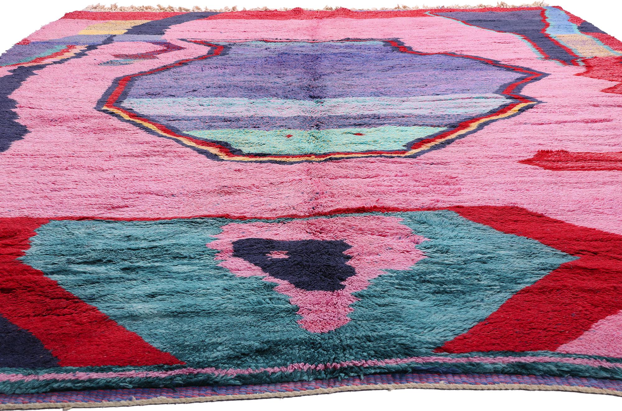 21102 Rare Colorful Beni Mrirt Abstract Moroccan Rug, 10'01 x 13'05. Prepare to step into a world where modern surrealism meets ancient symbolism—this hand-knotted wool modern abstract Beni Mrirt Moroccan rug is a dazzling embodiment of artistic