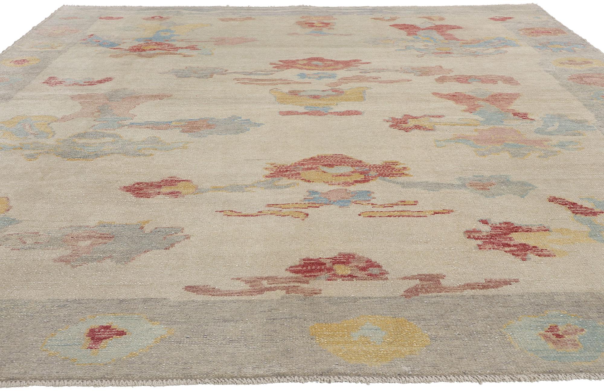 New Modern Biophilic Boho Turkish Oushak Carpet with Contemporary Style (Böhmisch) im Angebot