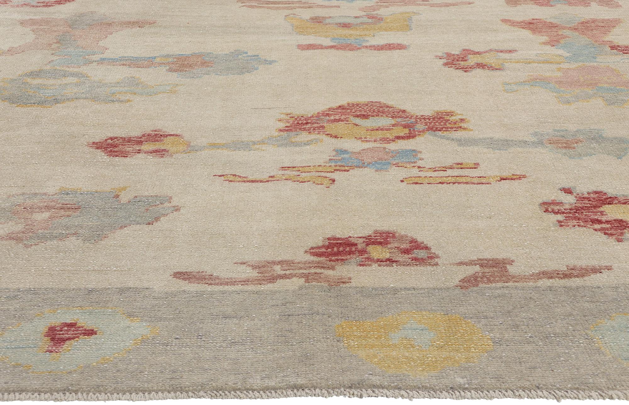 New Modern Biophilic Boho Turkish Oushak Carpet with Contemporary Style (Türkisch) im Angebot