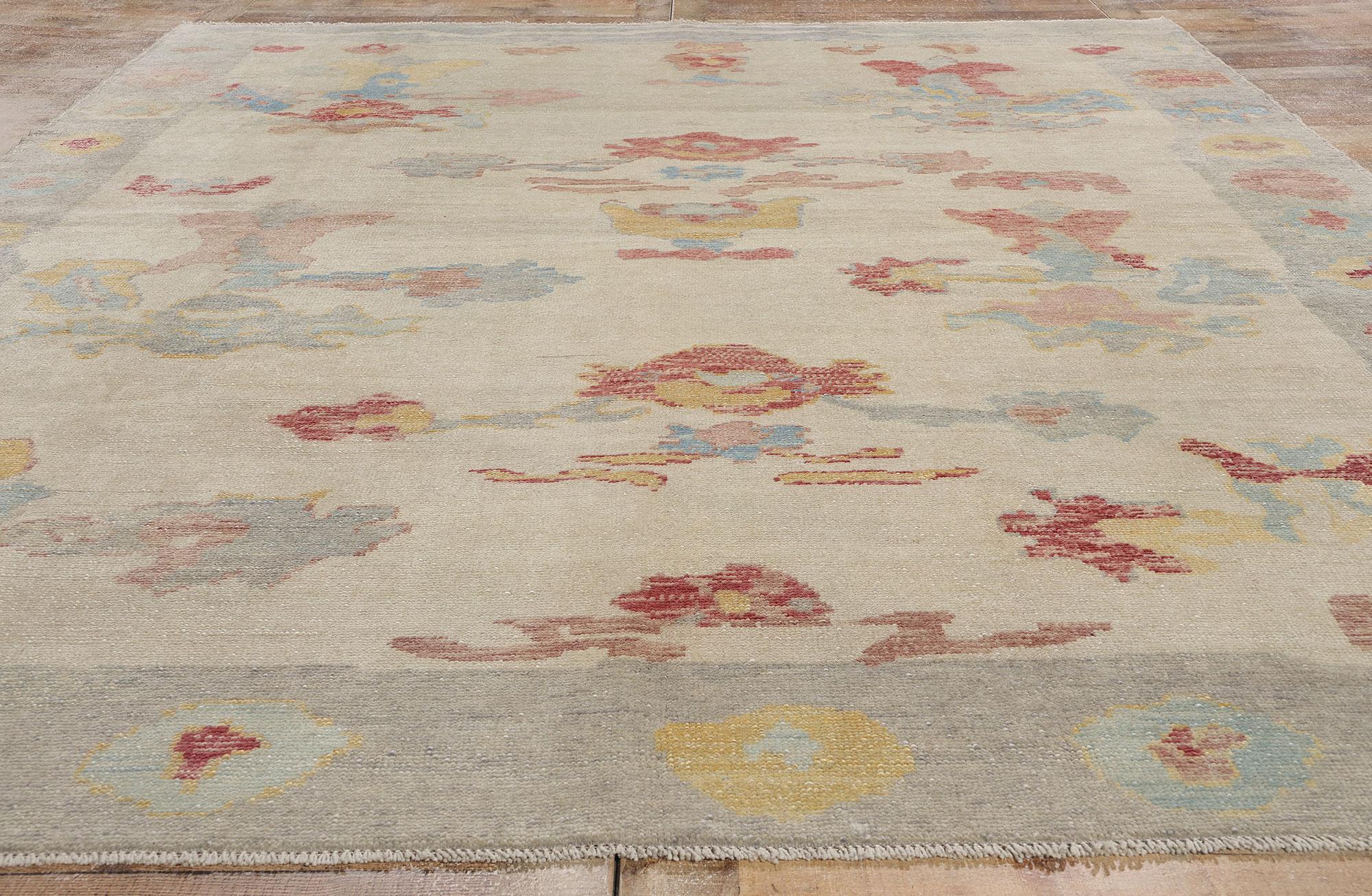New Modern Biophilic Boho Turkish Oushak Carpet with Contemporary Style (Wolle) im Angebot