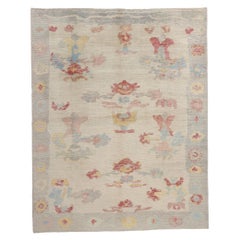 New Modern Biophilic Boho Turkish Oushak Carpet with Contemporary Style