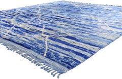New Modern Blue Berber Beni Mrirt Moroccan Rug with Contemporary Style