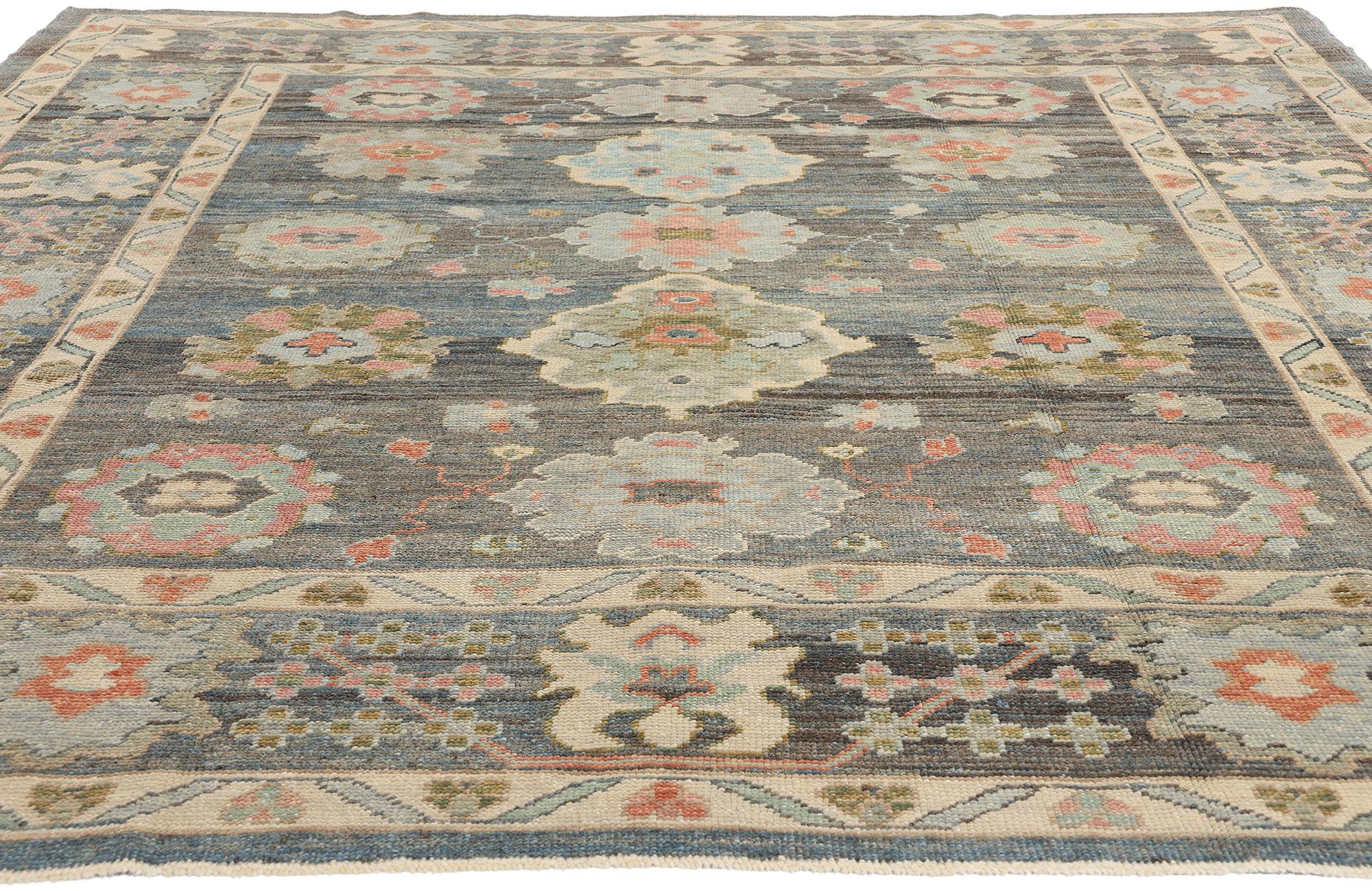 Hand-Knotted New Modern Blue Grey Turkish Oushak Rug, 08'01 x 09'08 For Sale