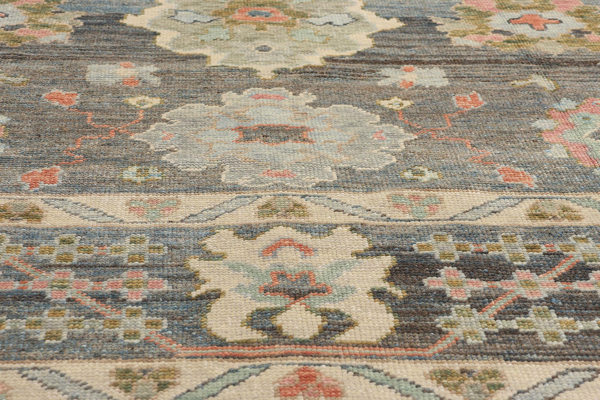 Contemporary New Modern Blue Grey Turkish Oushak Rug, 08'01 x 09'08 For Sale