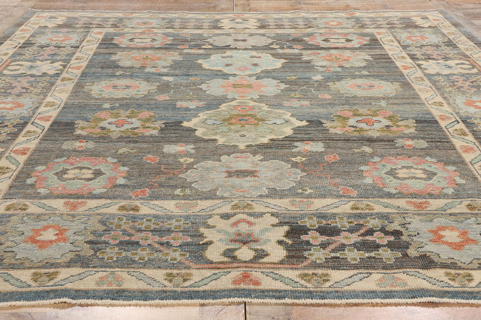 New Modern Blue Grey Turkish Oushak Rug, 08'01 x 09'08 For Sale 2