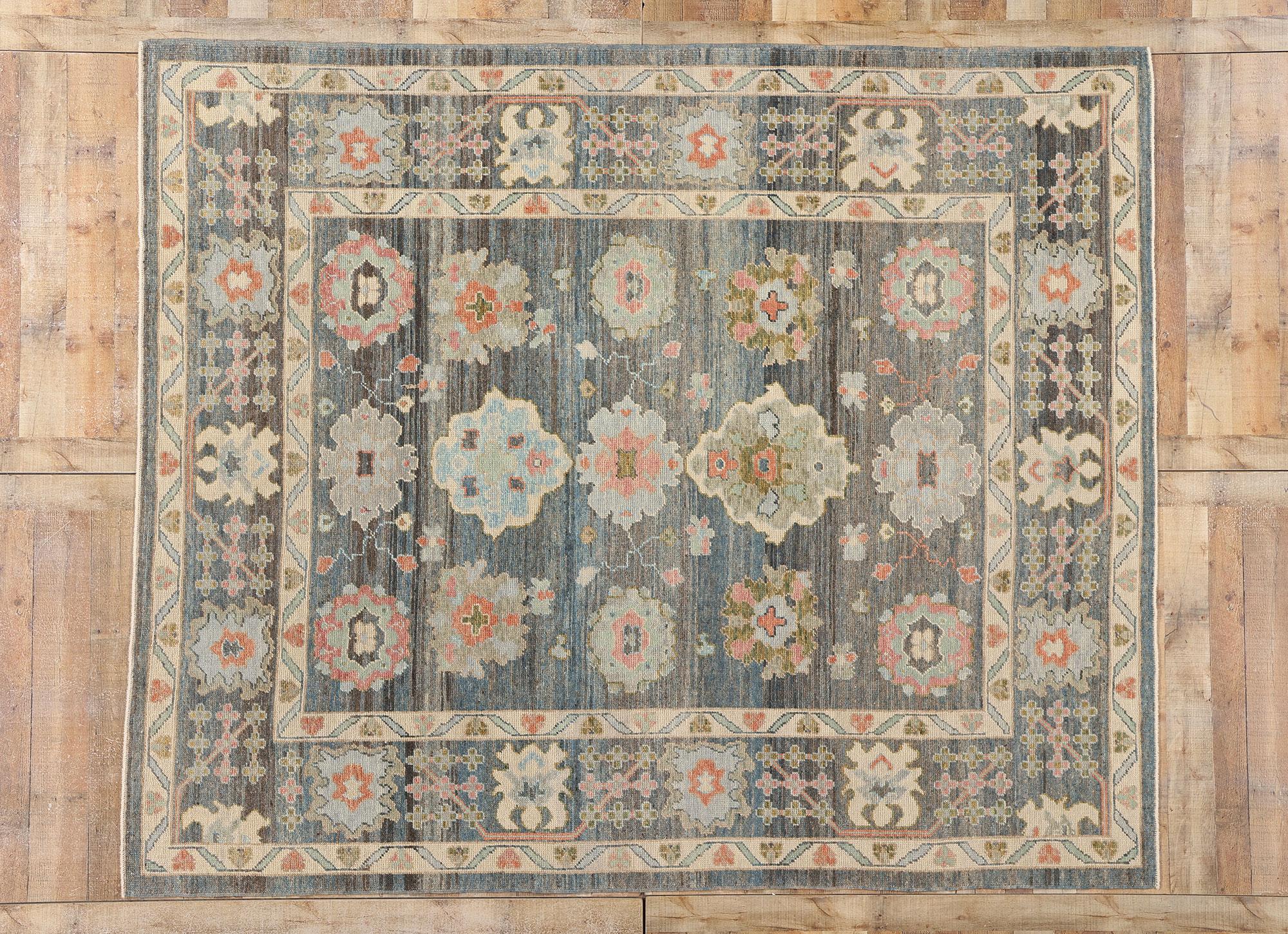 New Modern Blue Grey Turkish Oushak Rug, 08'01 x 09'08 For Sale 3