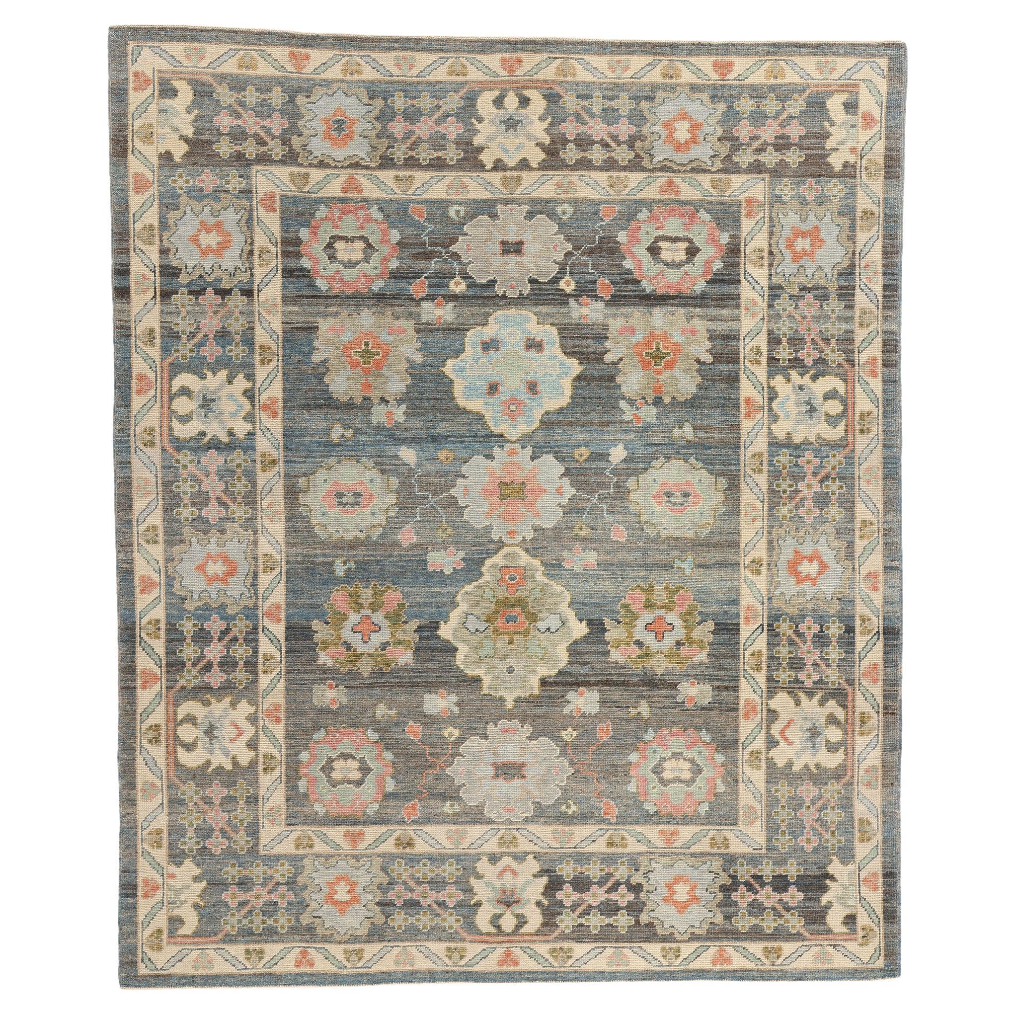 New Modern Blue Grey Turkish Oushak Rug, 08'01 x 09'08