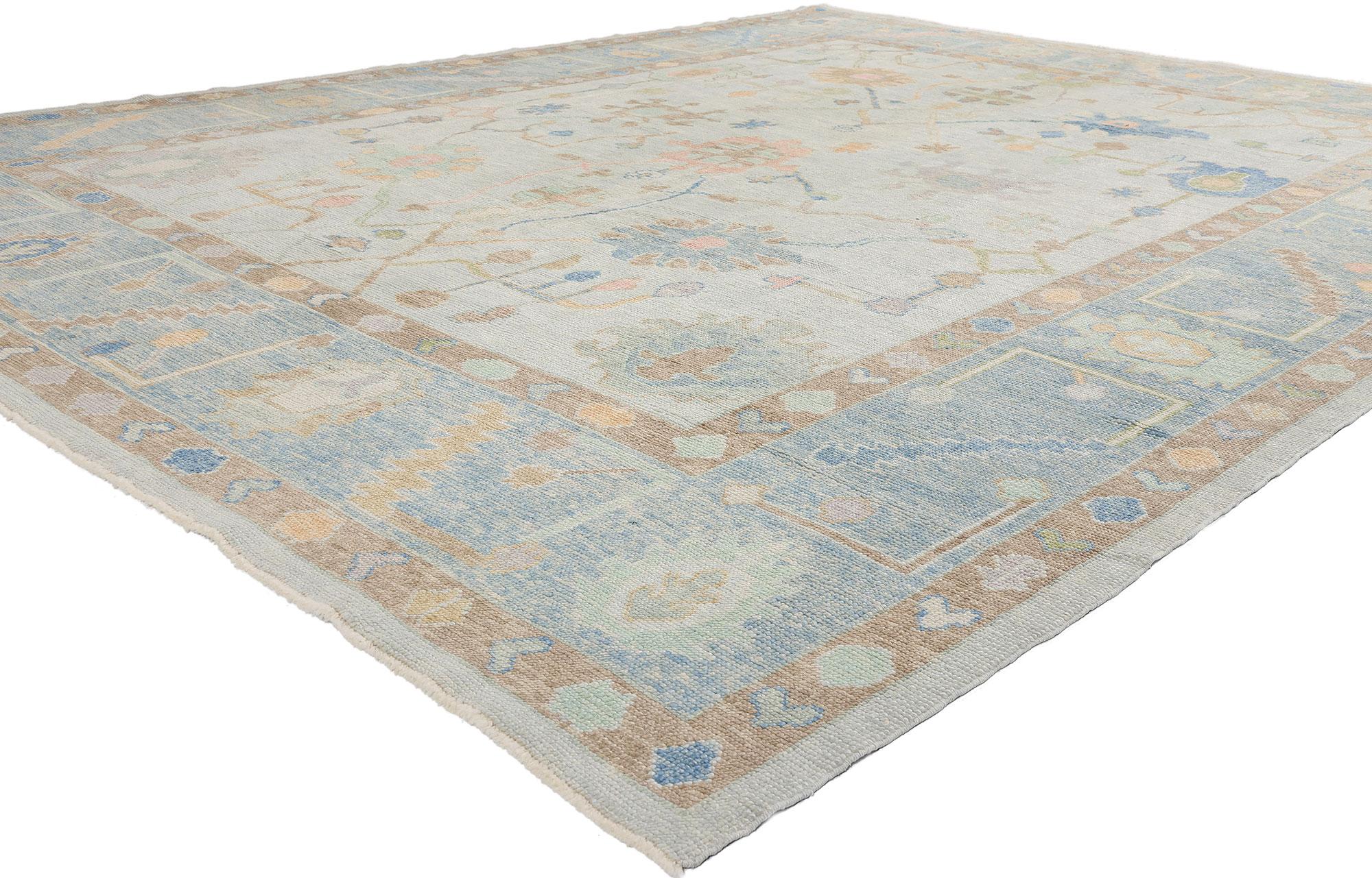 Noué à la main New Modern Blue & Light Gray Turkish Oushak Carpet with Contemporary Style (Nouveau tapis turc Oushak moderne bleu et gris clair de style contemporain) en vente