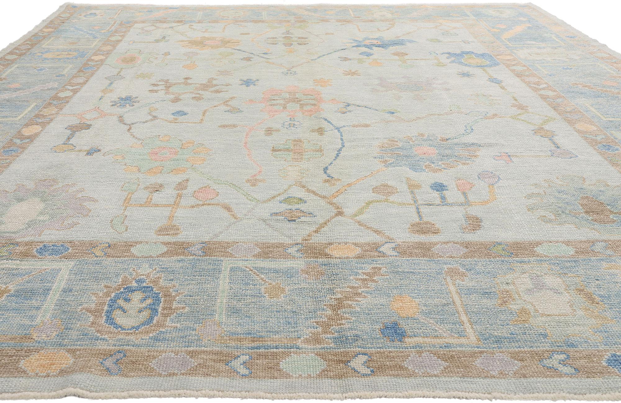 Laine New Modern Blue & Light Gray Turkish Oushak Carpet with Contemporary Style (Nouveau tapis turc Oushak moderne bleu et gris clair de style contemporain) en vente