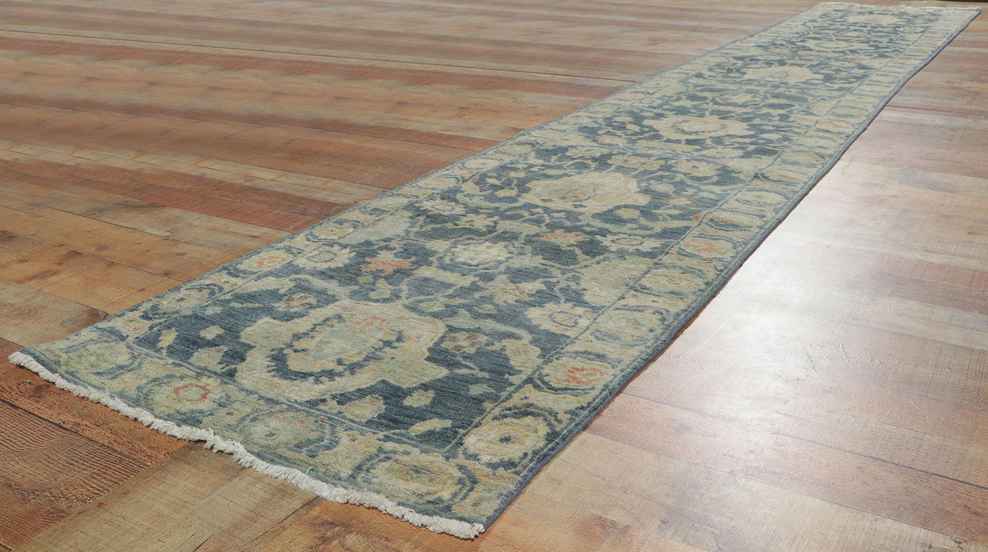 New Modern Blue Oushak Rug with Transitional Style For Sale 3