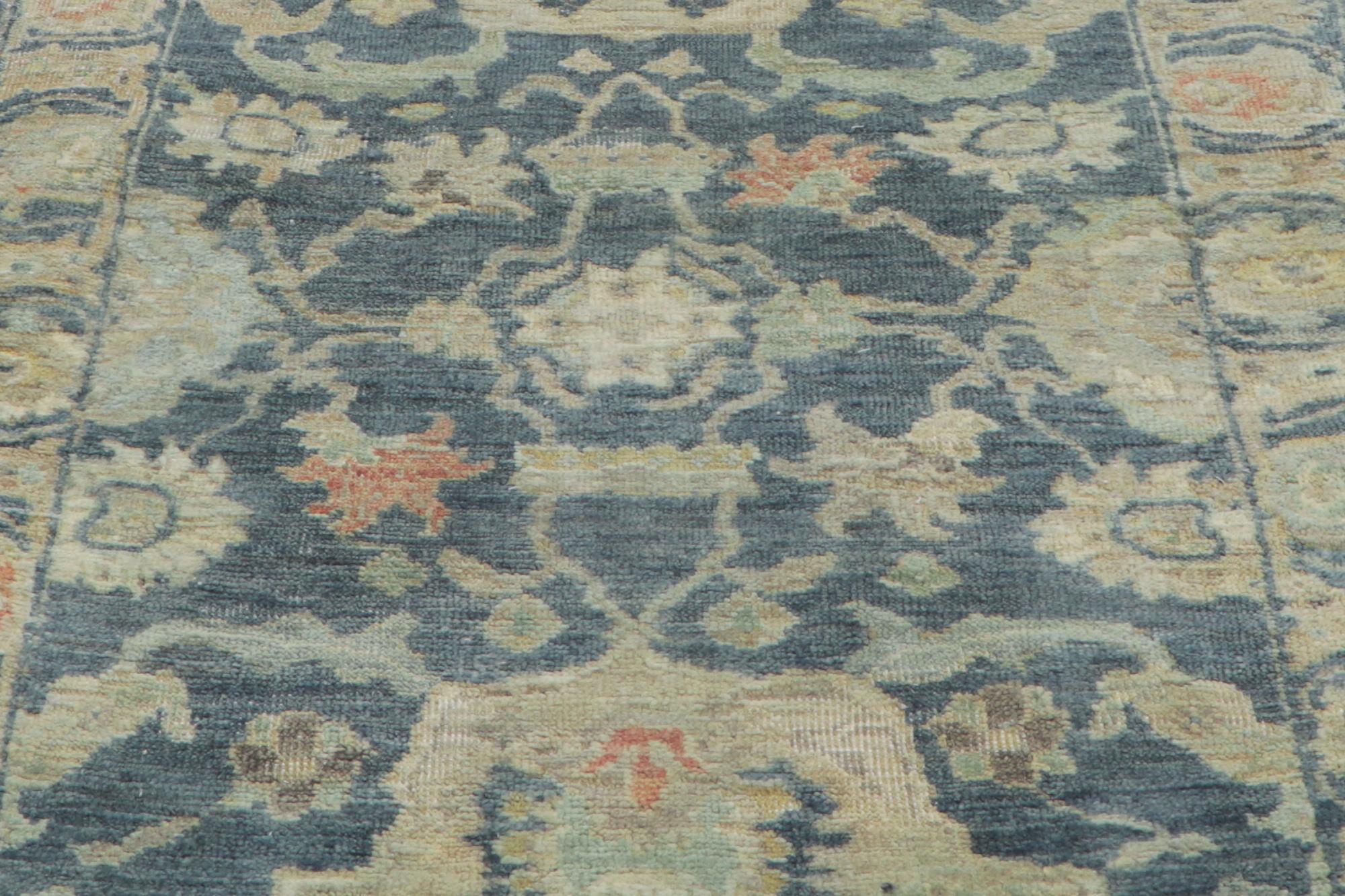 Contemporary New Modern Blue Oushak Rug with Transitional Style For Sale