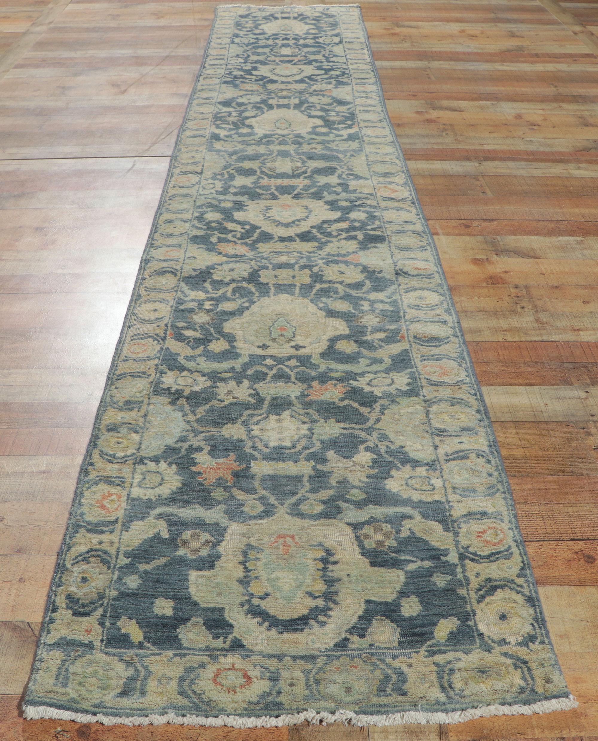 New Modern Blue Oushak Rug with Transitional Style For Sale 1