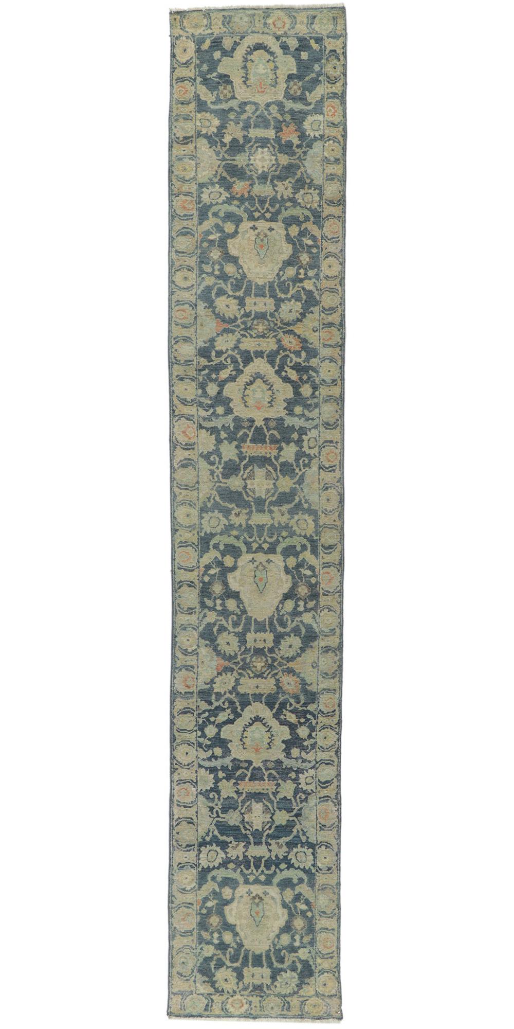 New Modern Blue Oushak Rug with Transitional Style For Sale 2