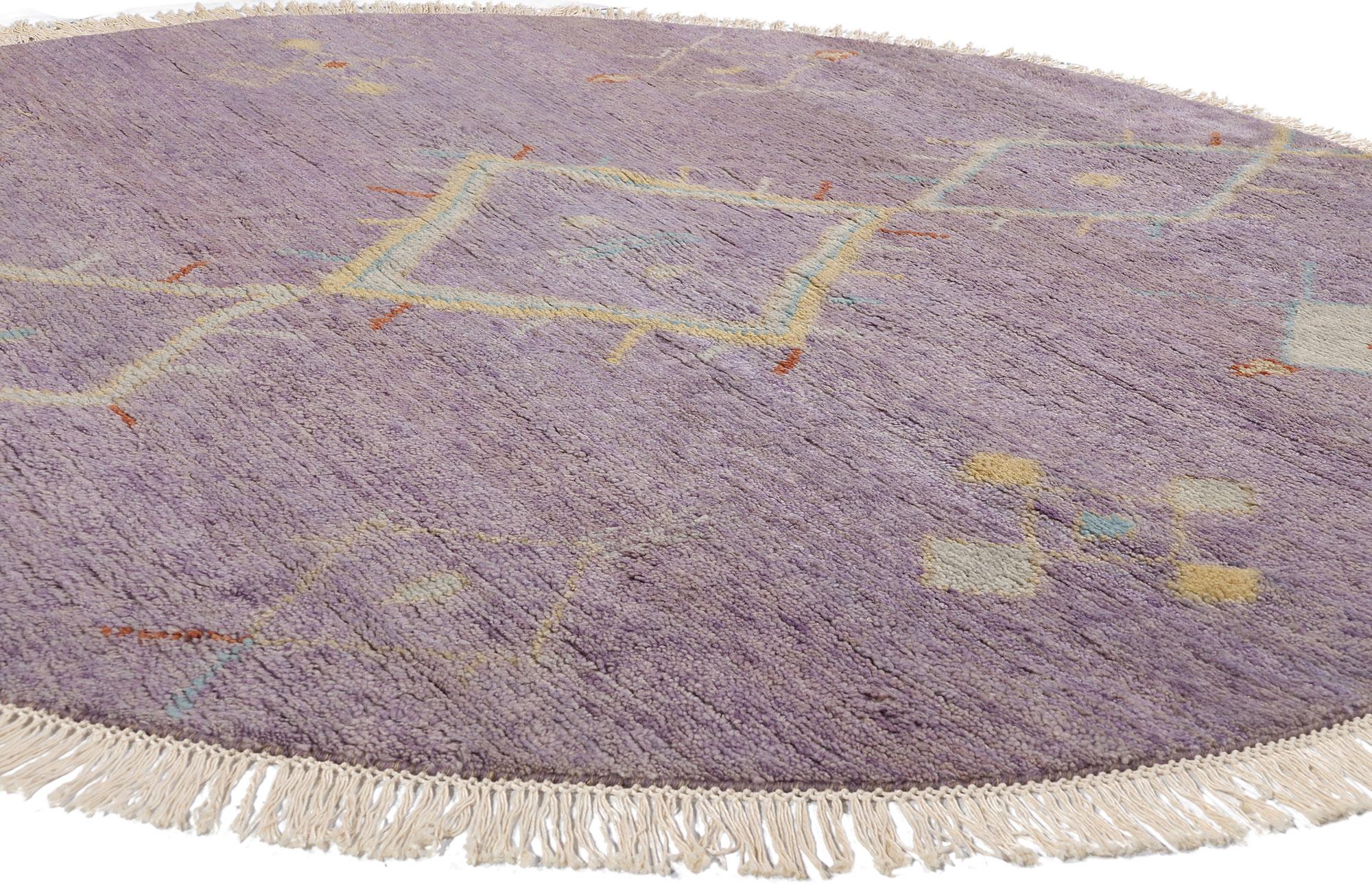 31209 New Lavender Mirage Modern Moroccan Rug, 07'10 x 10'00. This hand knotted wool Lavender Mirage Modern Moroccan rug is a stunning example of tribal allure and Indian craftsmanship that brings an air of tranquility and elegance to almost any