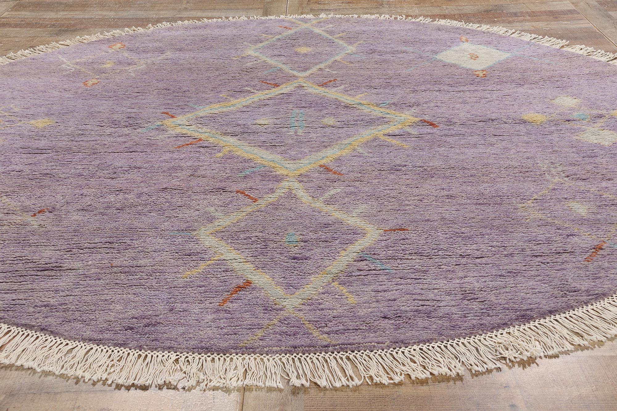 Wool New Modern Boho Amethyst Mirage Round Moroccan Rug, 07'11 x 07'10 For Sale