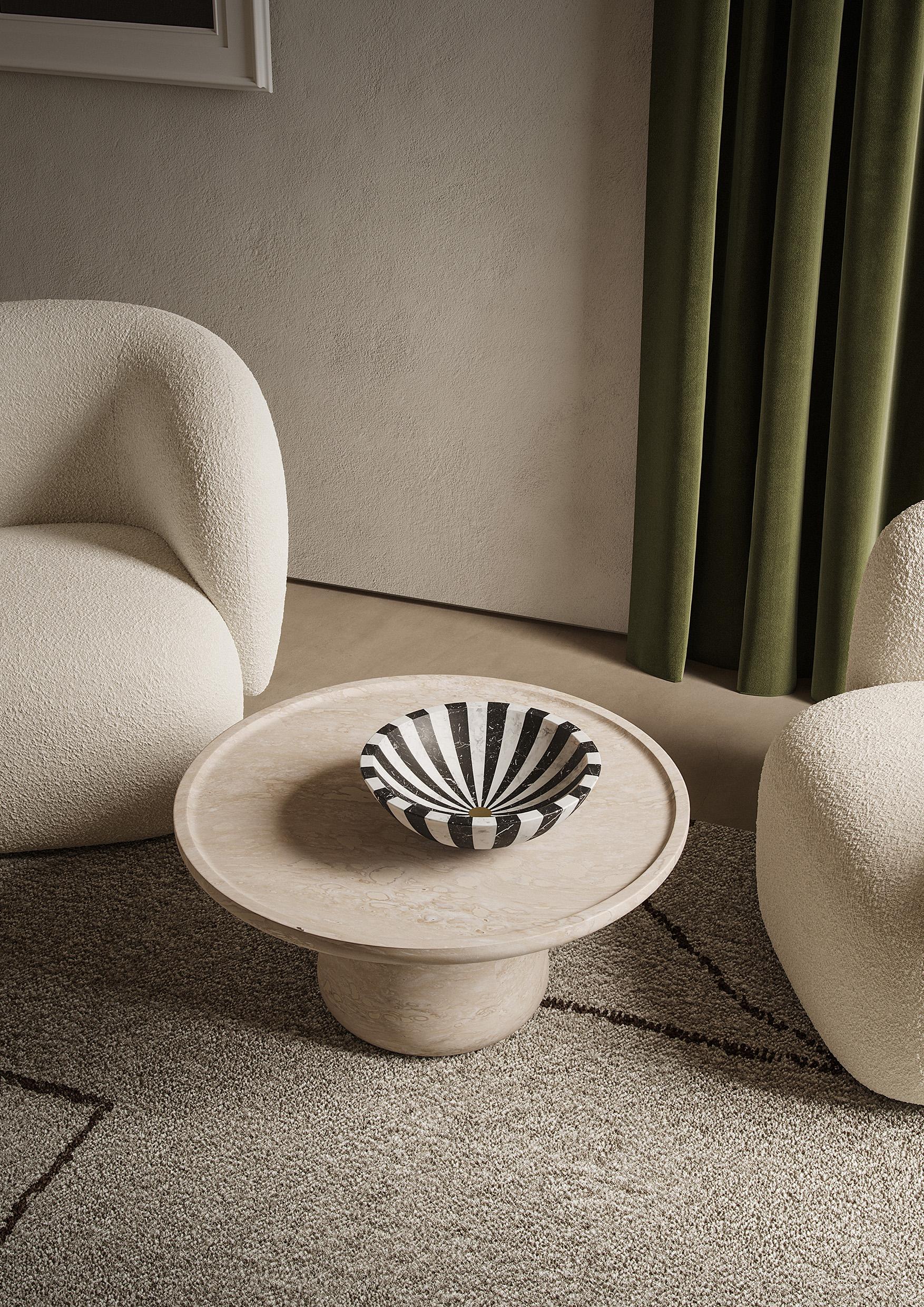 Italian New Modern Bowl in White and Black Marble, Designer Jacopo Simonetti For Sale