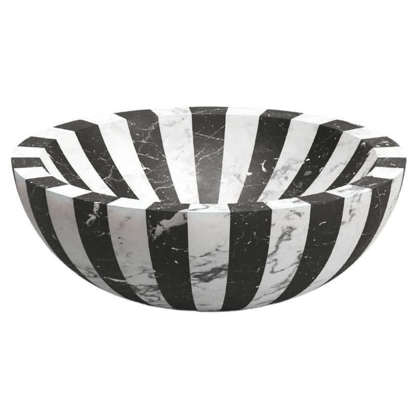 New Modern Bowl in White and Black Marble, Designer Jacopo Simonetti