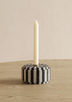 New Modern Candle Holder in White and Black Marble, Designer Jacopo Simonetti