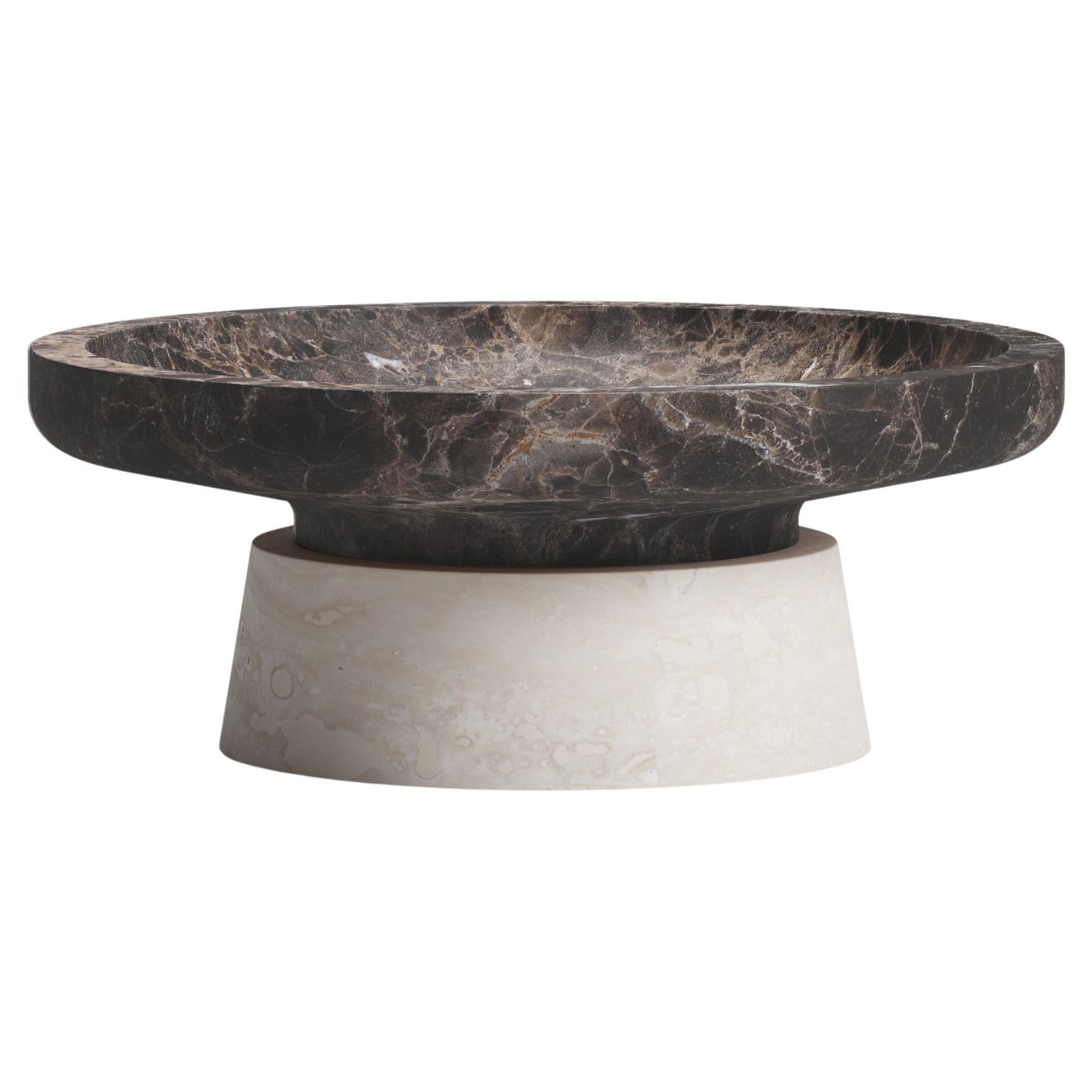 New Modern Centerpiece in Travertine and Marble, Designer Ivan Colominas For Sale