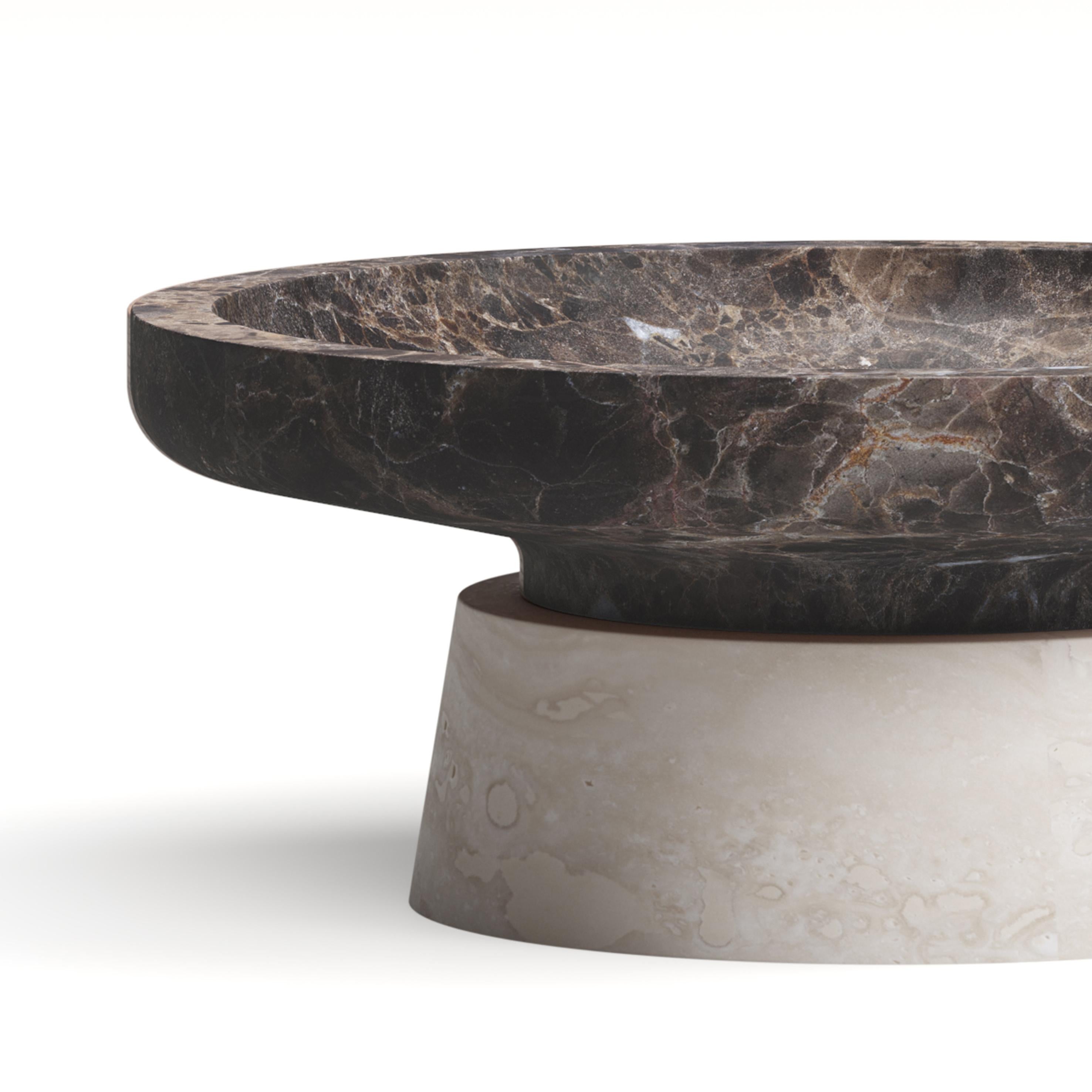 New Modern Centerpiece in Travertine and Marble, Designer Ivan Colominas STOCK In New Condition For Sale In Milan, IT