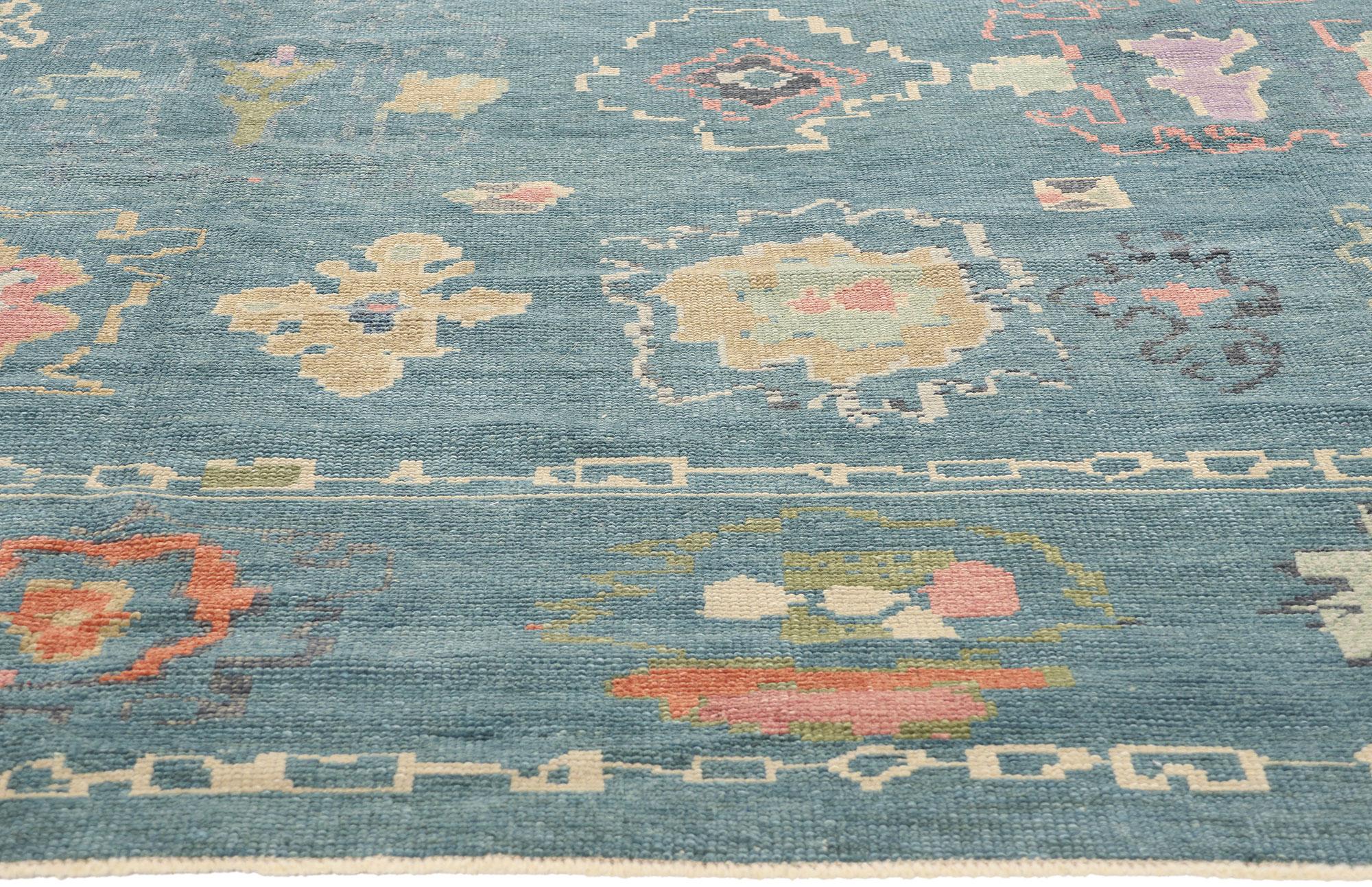 Neuer moderner türkischer Oushak-Teppich in Ceruleanblau mit Contemporary-Stil (21. Jahrhundert und zeitgenössisch) im Angebot