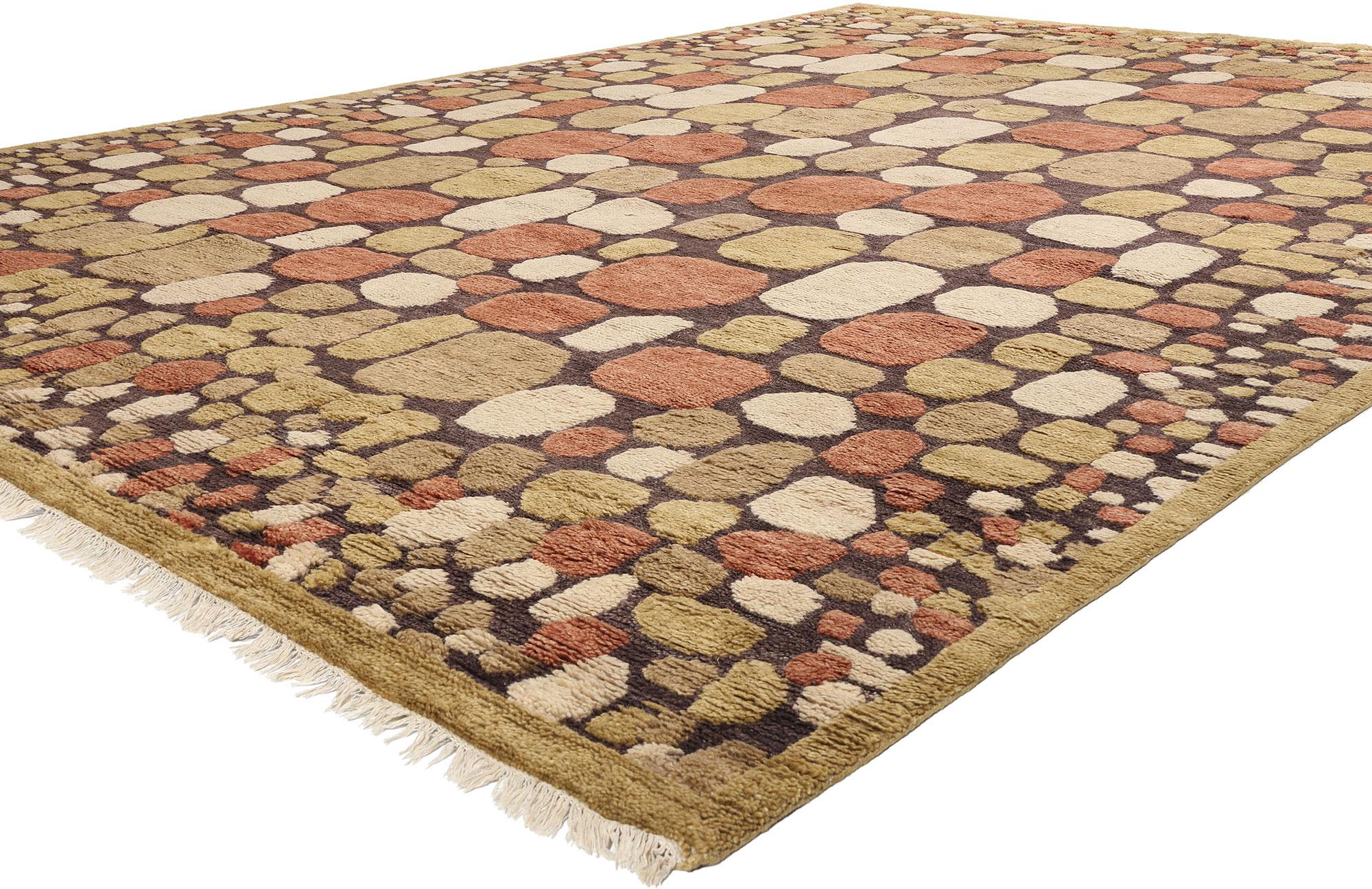31180 Nuovo Tappeto marocchino moderno biofilico, 10'04 x 14'02. Questo tappeto marocchino Modern Biophilic in lana annodato a mano è un esempio straordinario di come il design possa catturare l'essenza della natura e portarla nel cuore di uno