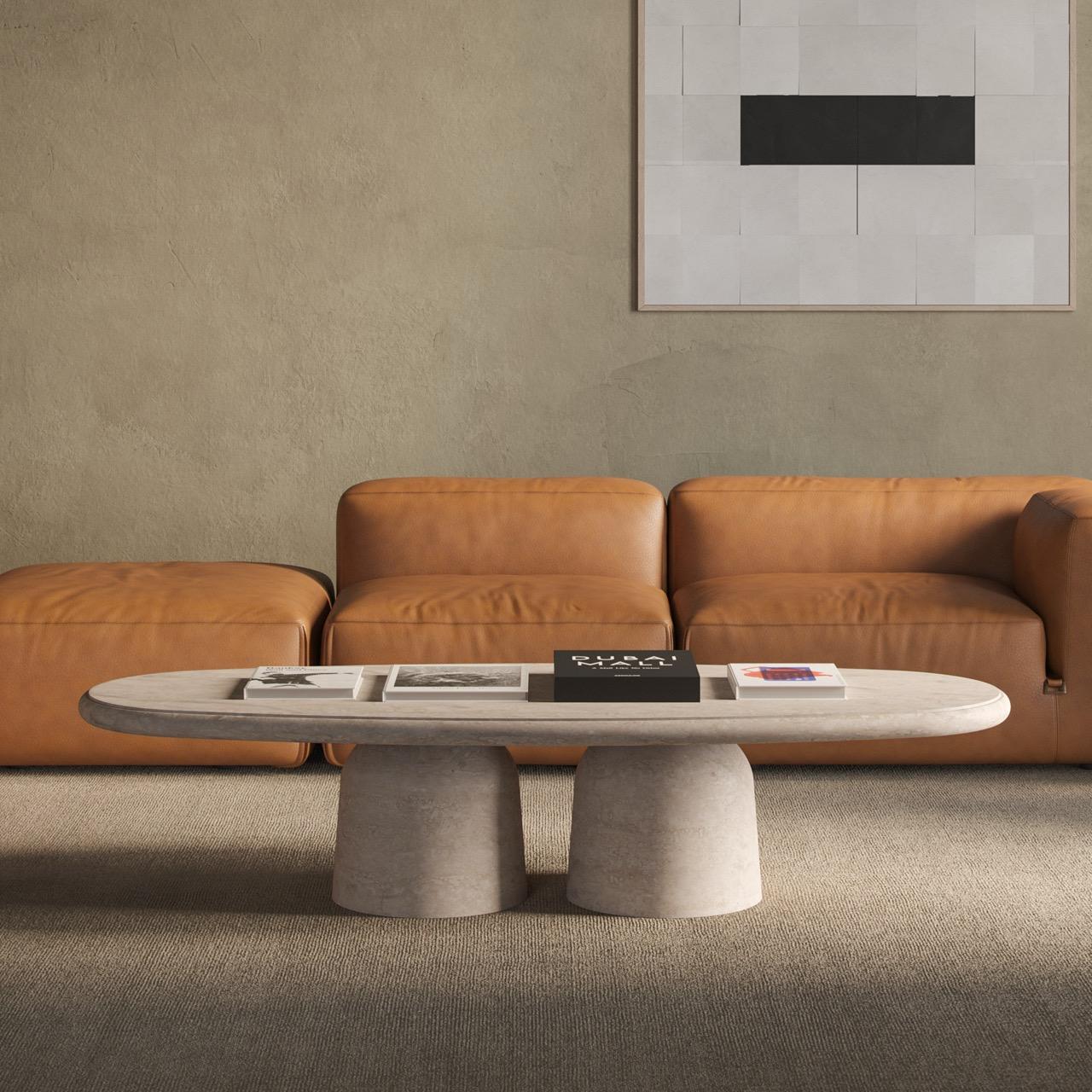 Italian New Modern Coffee Table in Travertine, Designer Ivan Colominas For Sale