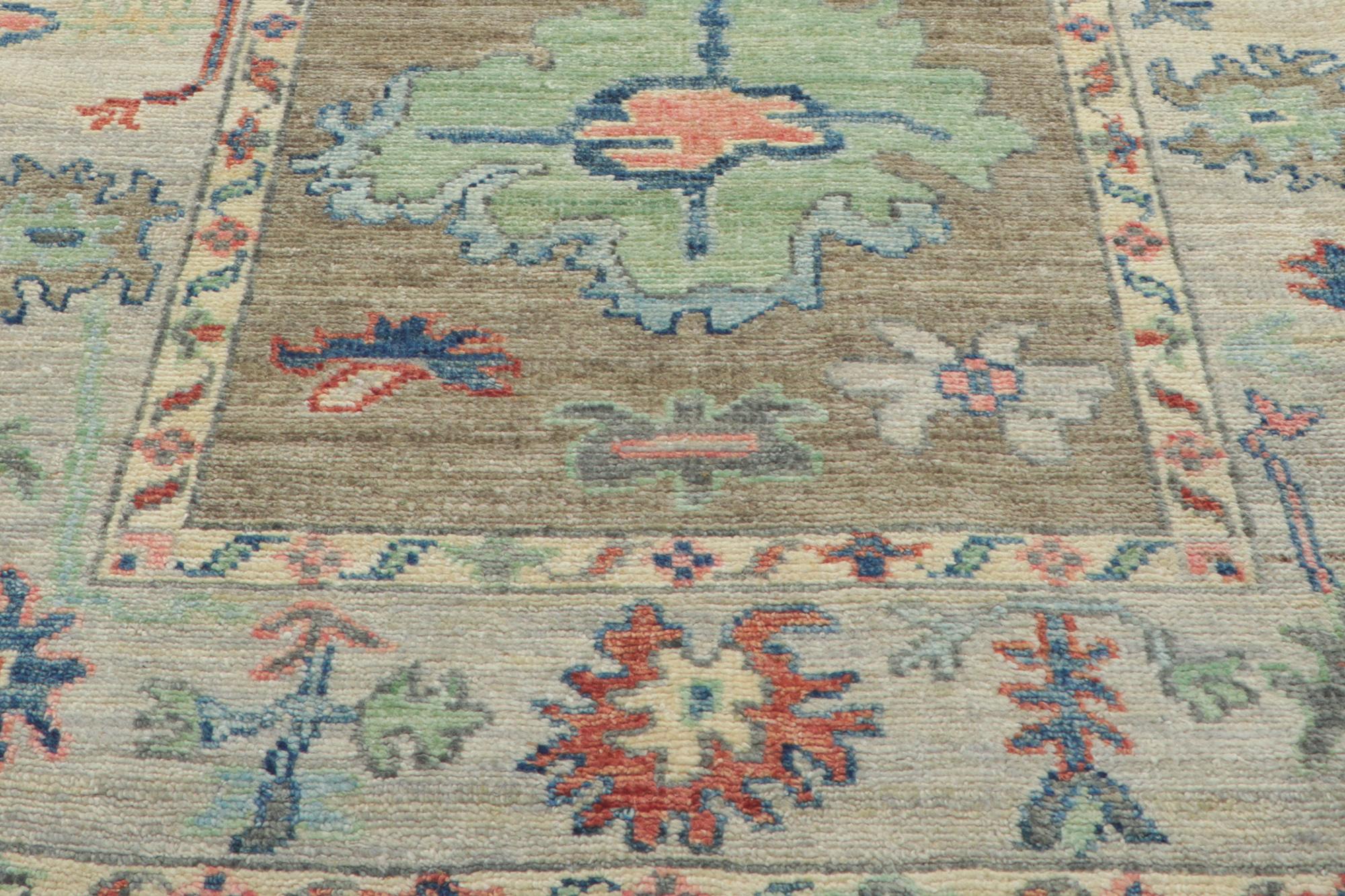 New Modern Colorful Oushak Carpet with Transitional Style For Sale 3