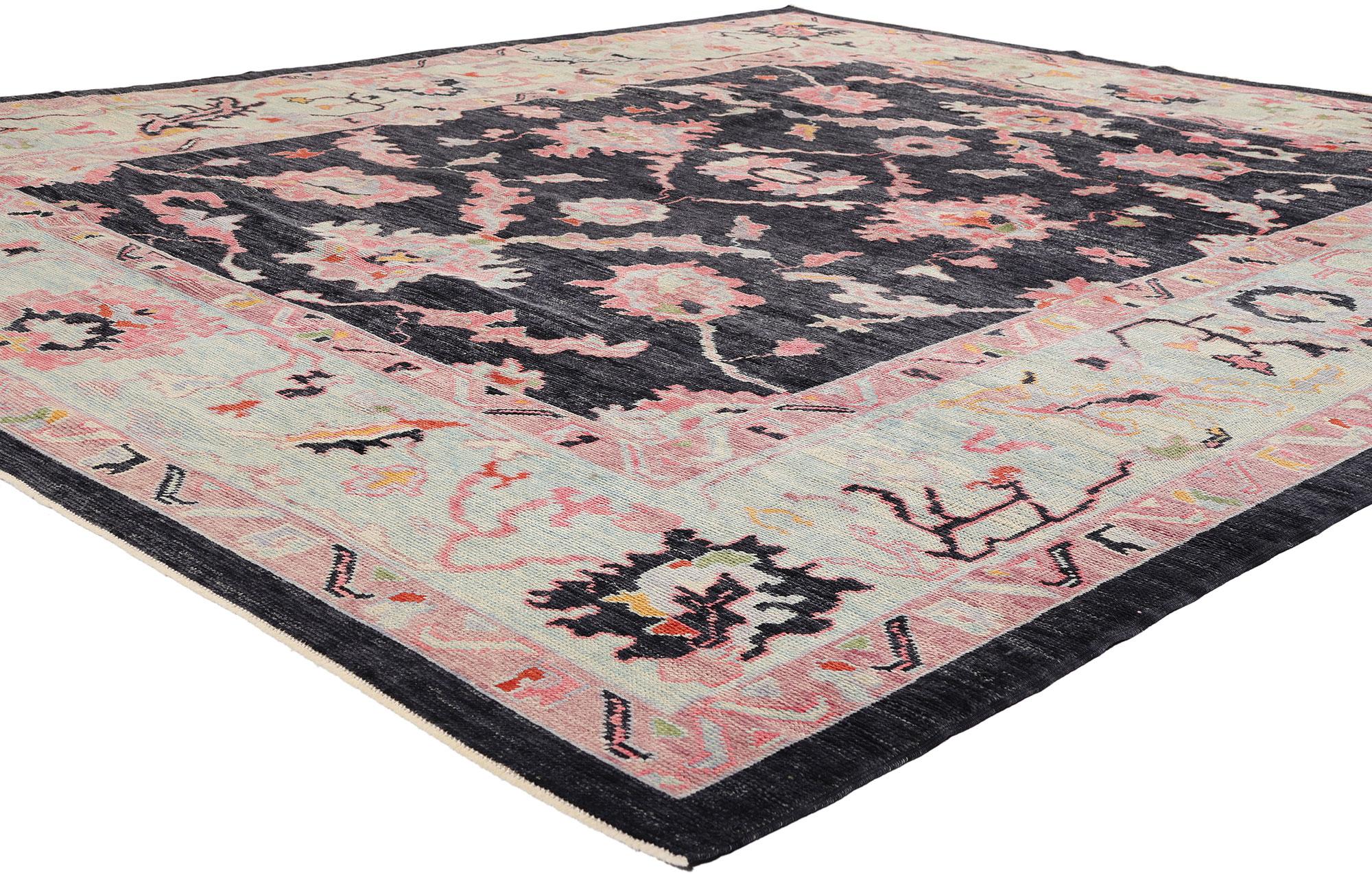 52375 zeitgenössischen türkischen Oushak Bereich Teppich mit modernen Farben 09'07 x 11'01. Dieser moderne türkische Oushak-Teppich aus handgeknüpfter Wolle zeichnet sich durch ein grafisches, florales Allover-Muster aus, das sich über ein