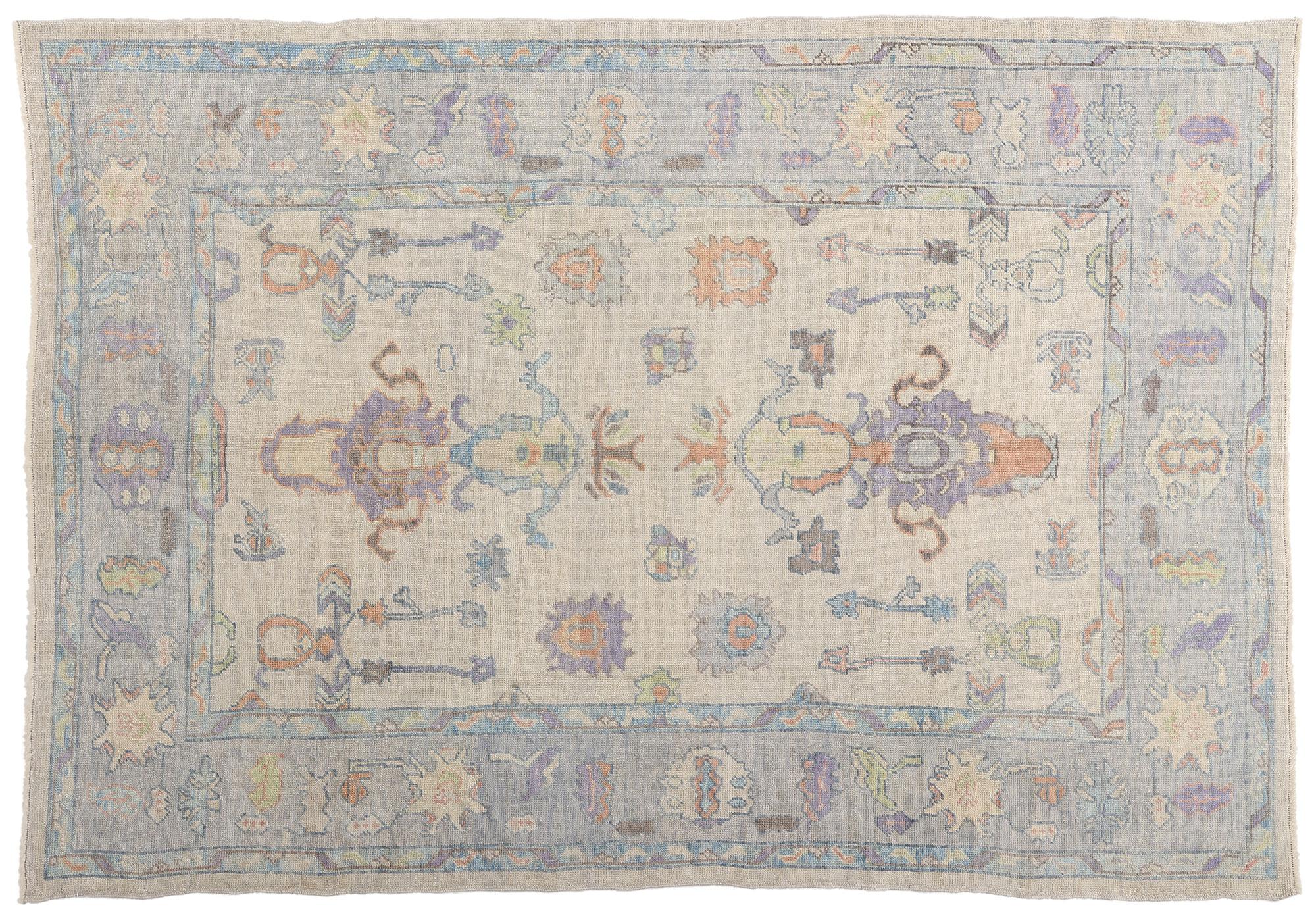 Hand-Knotted New Modern Colorful Turkish Oushak Carpet with Contemporary Style For Sale