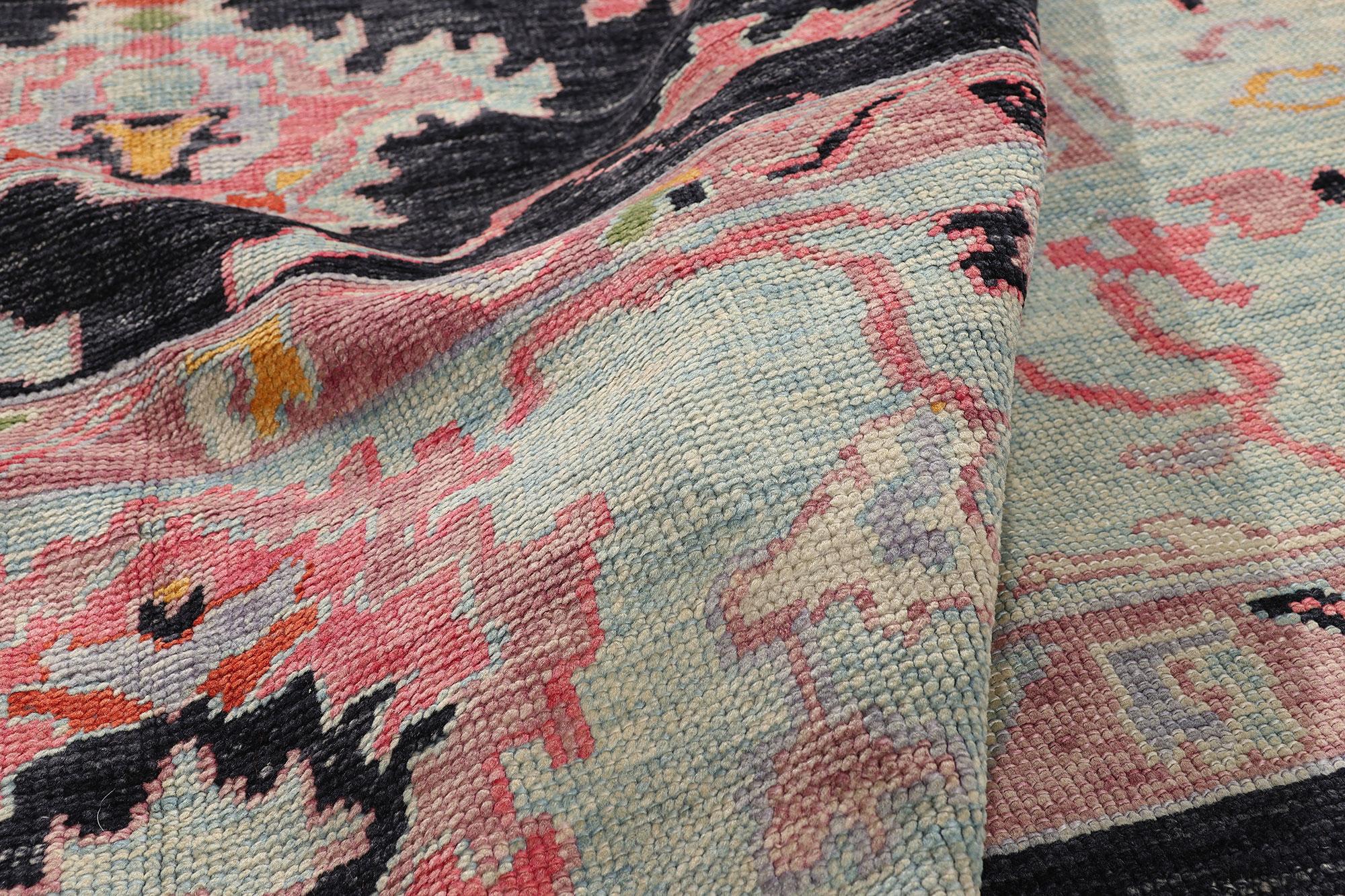 New Contemporary Bunte Türkische Oushak Teppich, 09'07 x 11'01 im Zustand „Neu“ im Angebot in Dallas, TX