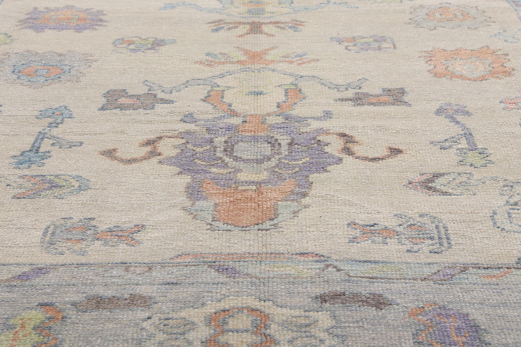 Wool New Modern Colorful Turkish Oushak Carpet with Contemporary Style For Sale