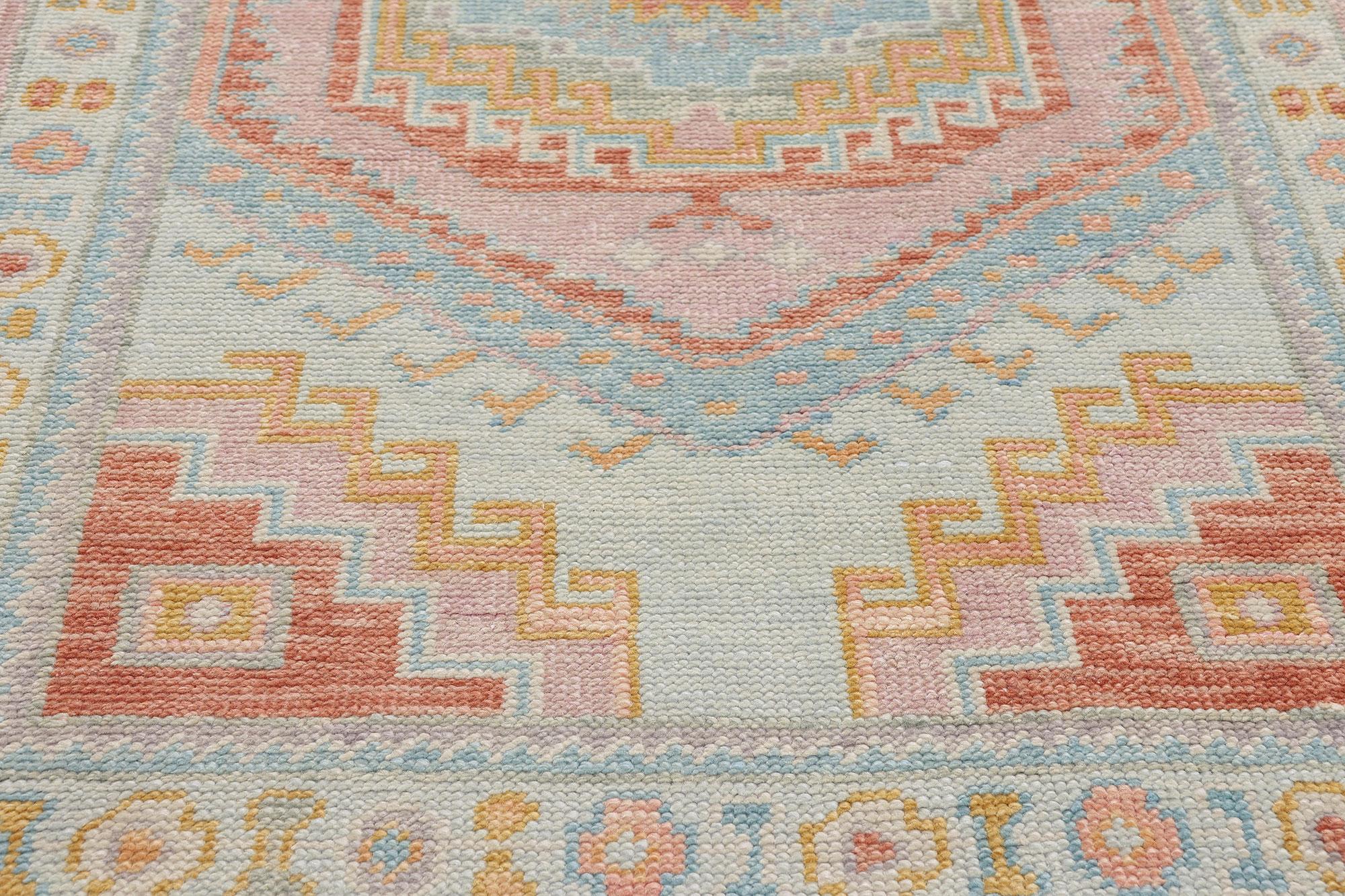Neuer moderner farbenfroher türkischer Oushak-Teppich im zeitgenössischen Stil (Wolle) im Angebot