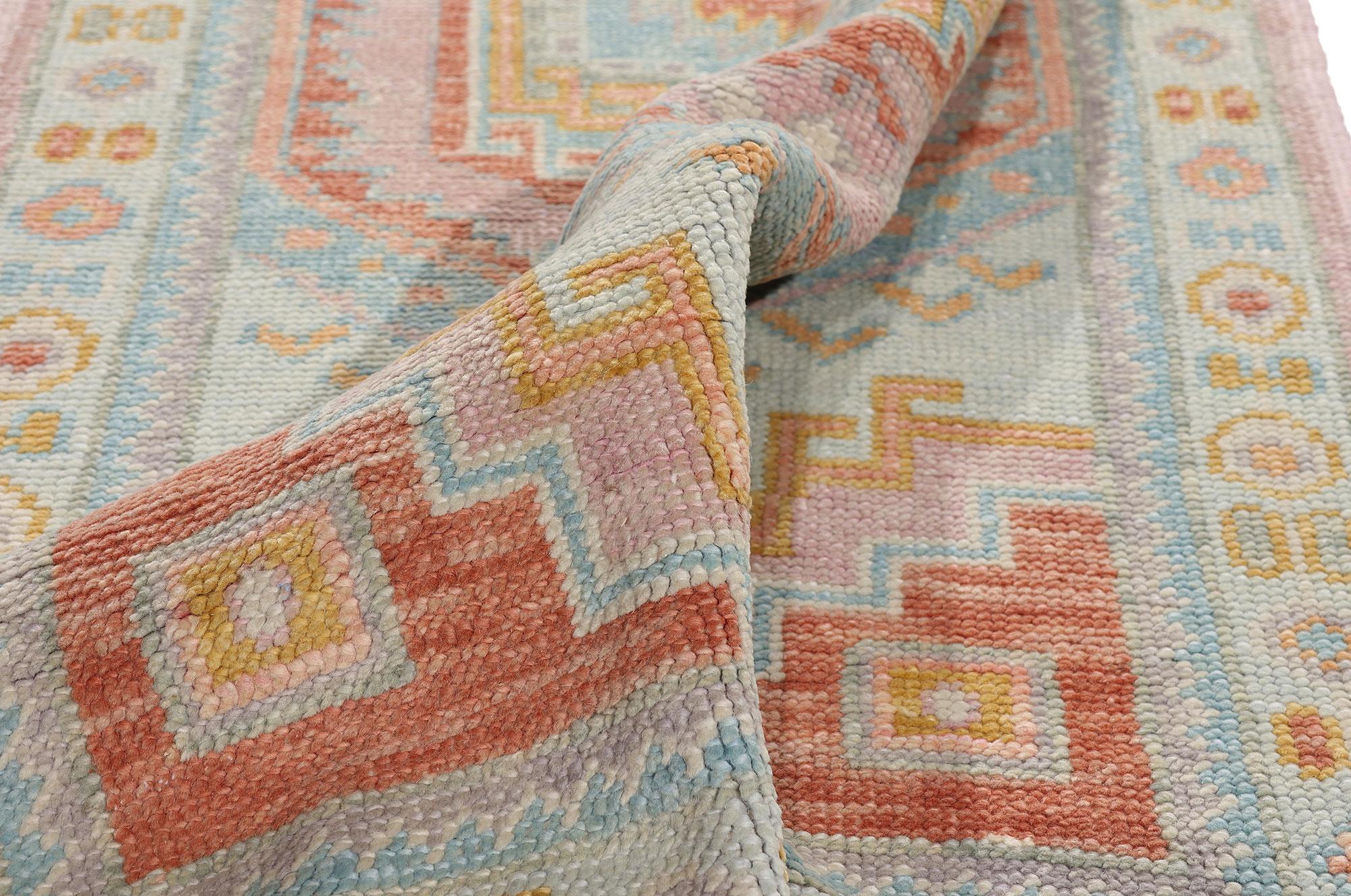 Neuer moderner farbenfroher türkischer Oushak-Teppich im zeitgenössischen Stil im Angebot 1