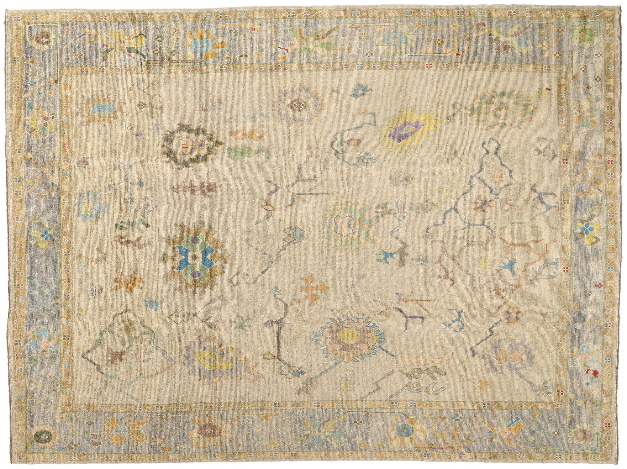 New Modern Colorful Turkish Oushak Carpet with Transitional Style For Sale 3
