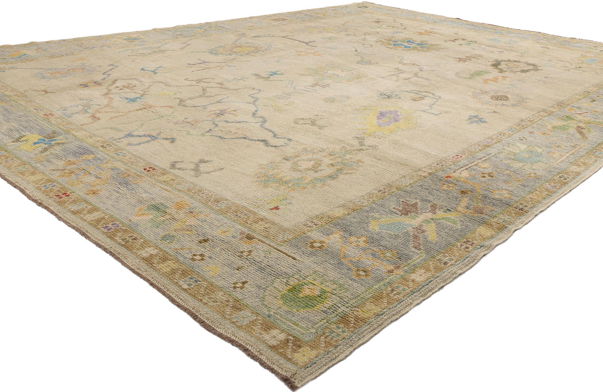 52533 New Colorful Modern Turkish Oushak Rug, 10'03 x 13'09. A mesmerizing tableau of color and tradition, this hand-knotted wool colorful modern Turkish Oushak rug weaves together centuries-old artistry with a fresh and contemporary vision.