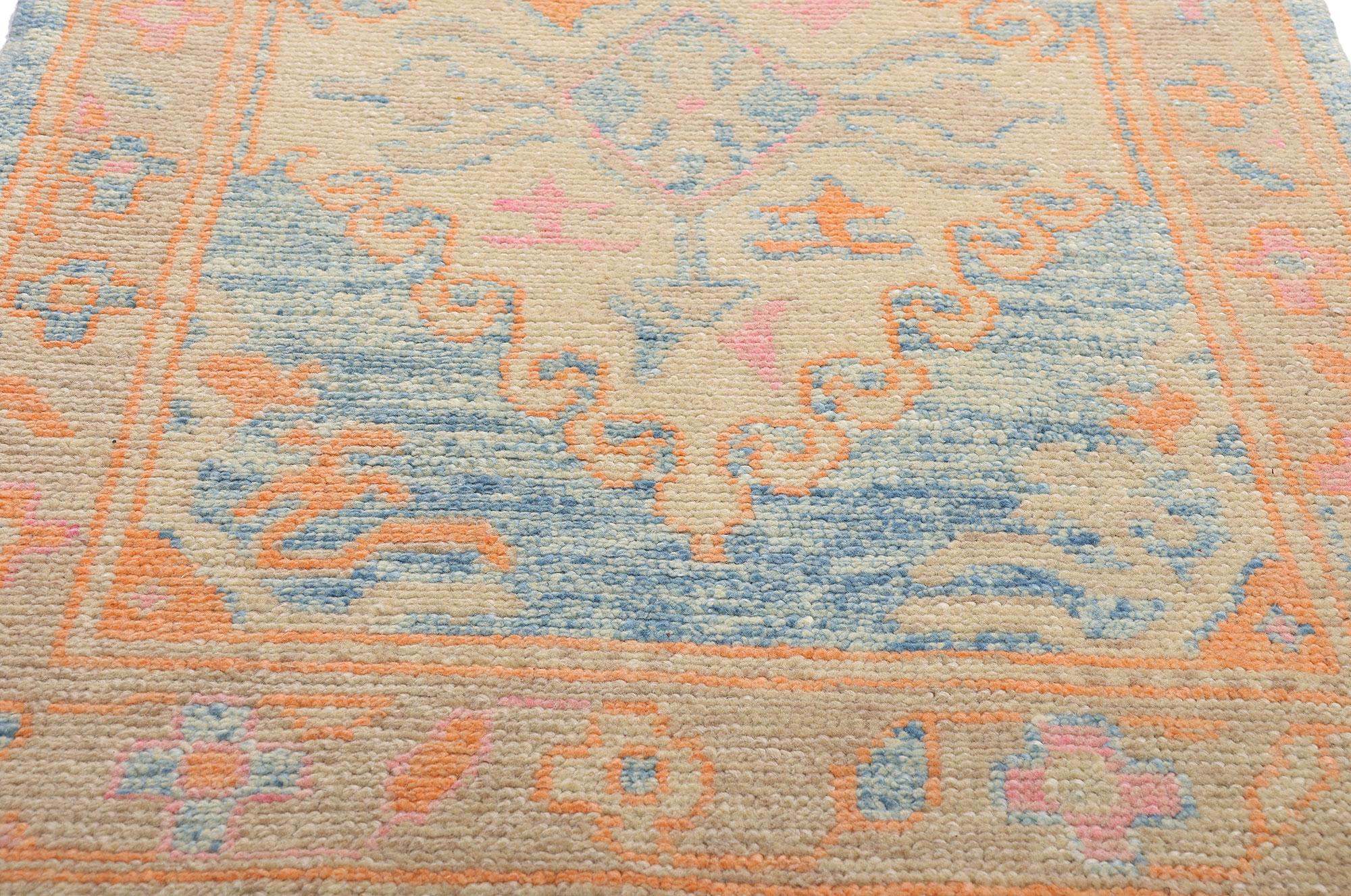 Hand-Knotted New Modern Colorful Turkish Oushak Carpet with Transitional Style For Sale
