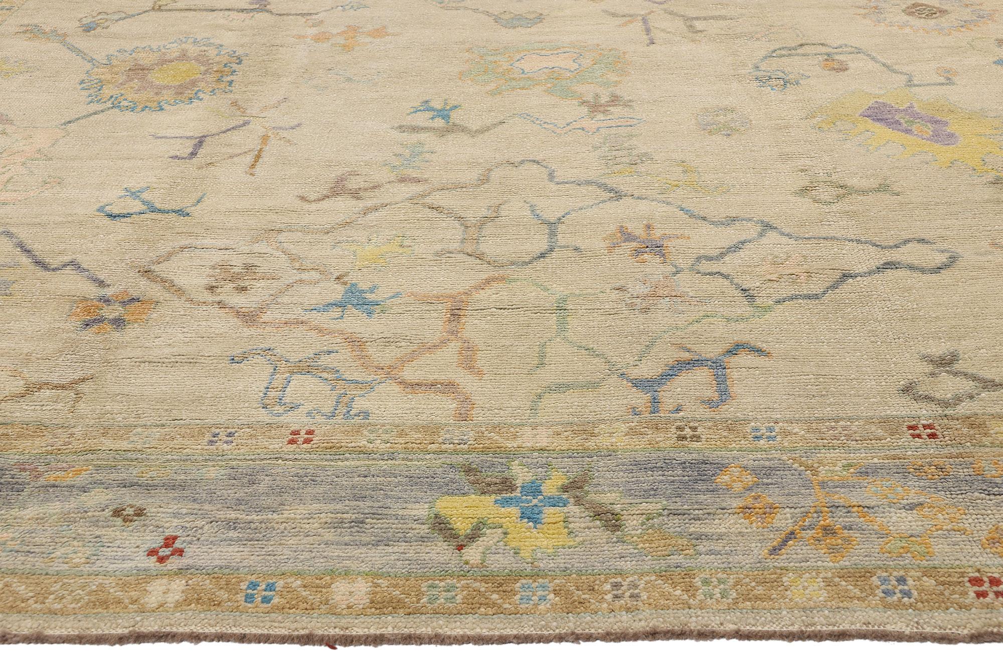 Hand-Knotted New Modern Colorful Turkish Oushak Carpet with Transitional Style For Sale