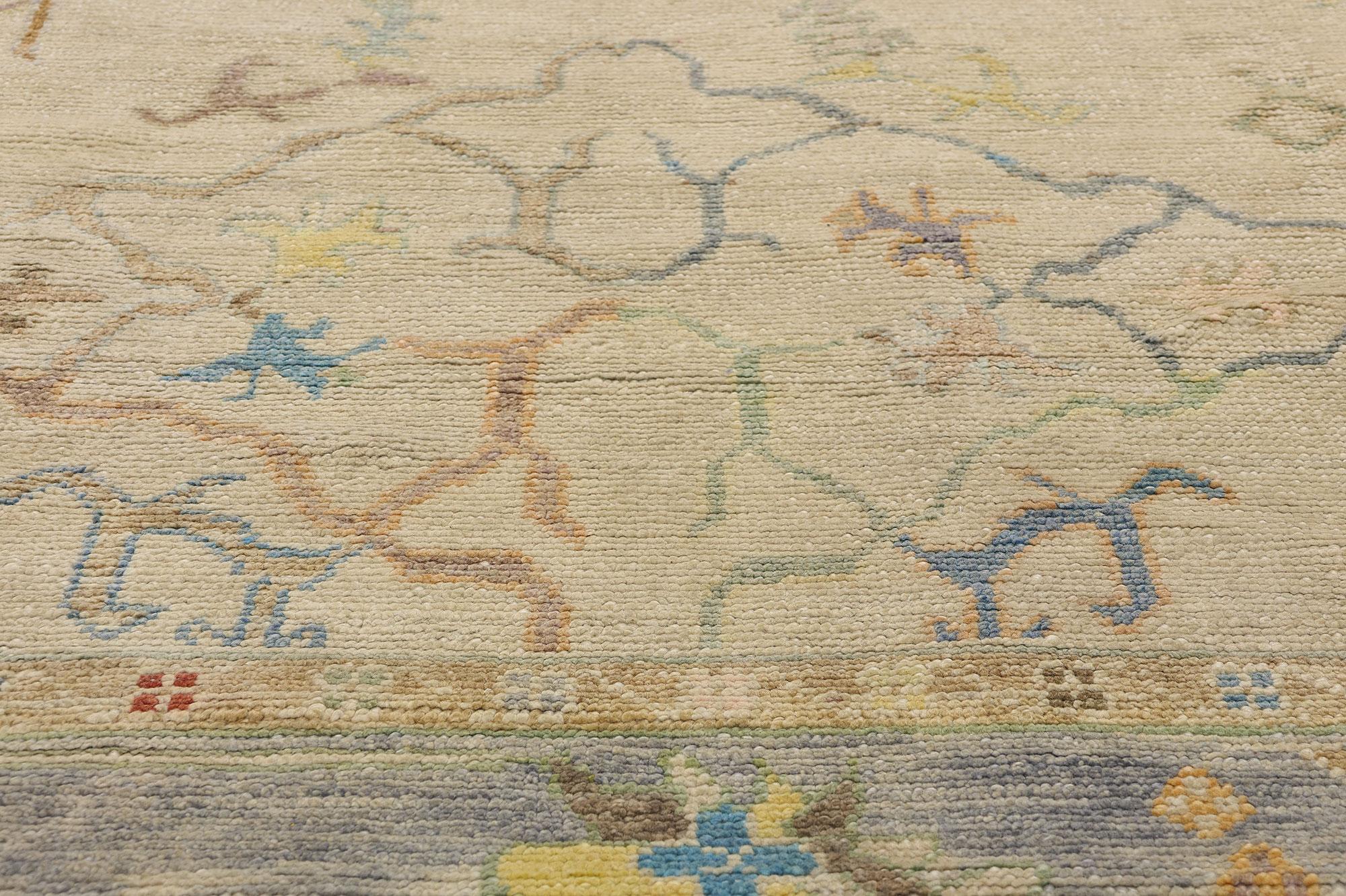New Modern Colorful Turkish Oushak Carpet with Transitional Style In New Condition For Sale In Dallas, TX