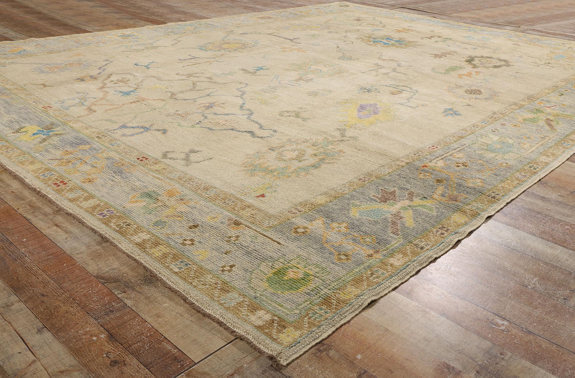 Wool New Modern Colorful Turkish Oushak Carpet with Transitional Style For Sale